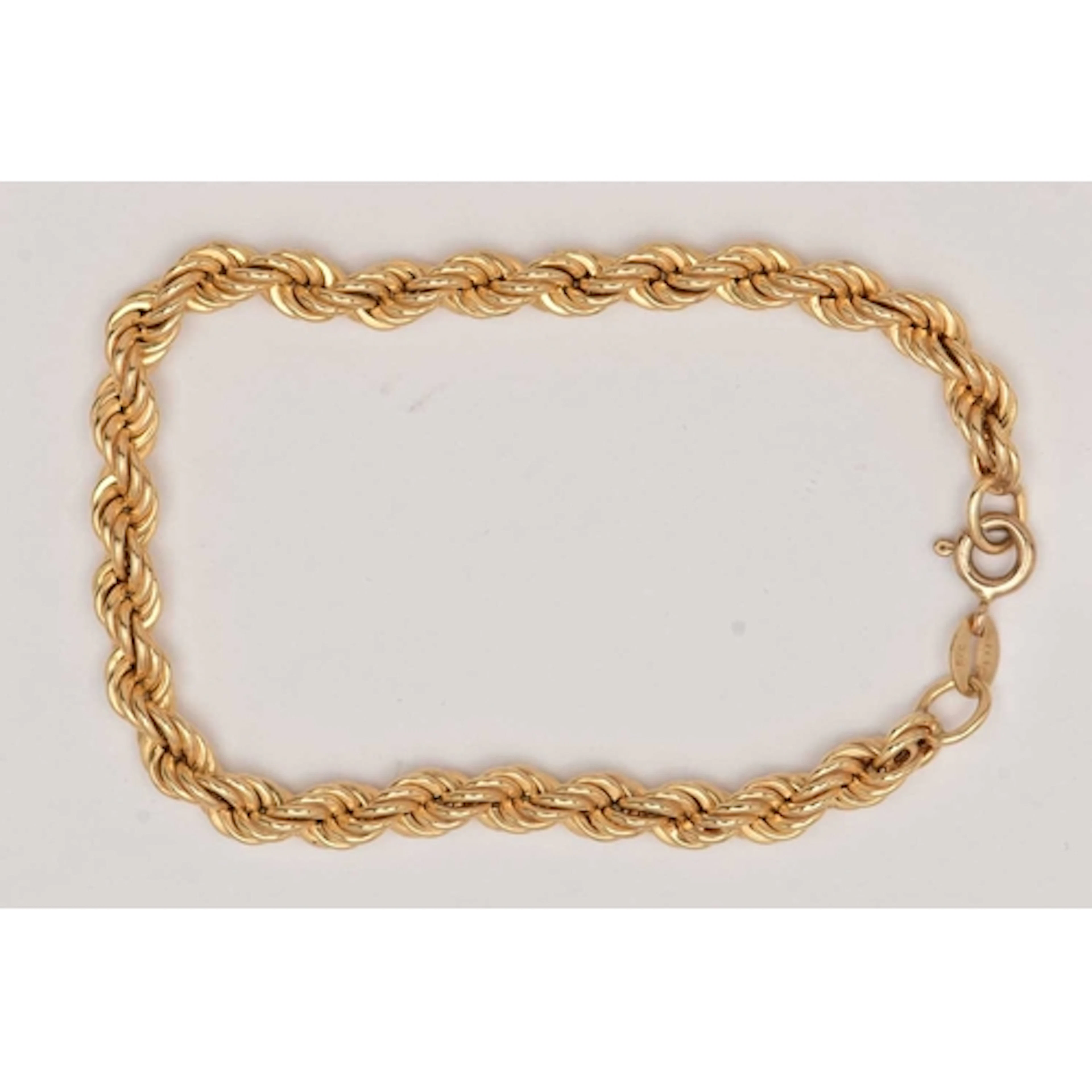 A 9CT GOLD ROPE TWIST CHAIN BRACELET, fitted with a spring c...