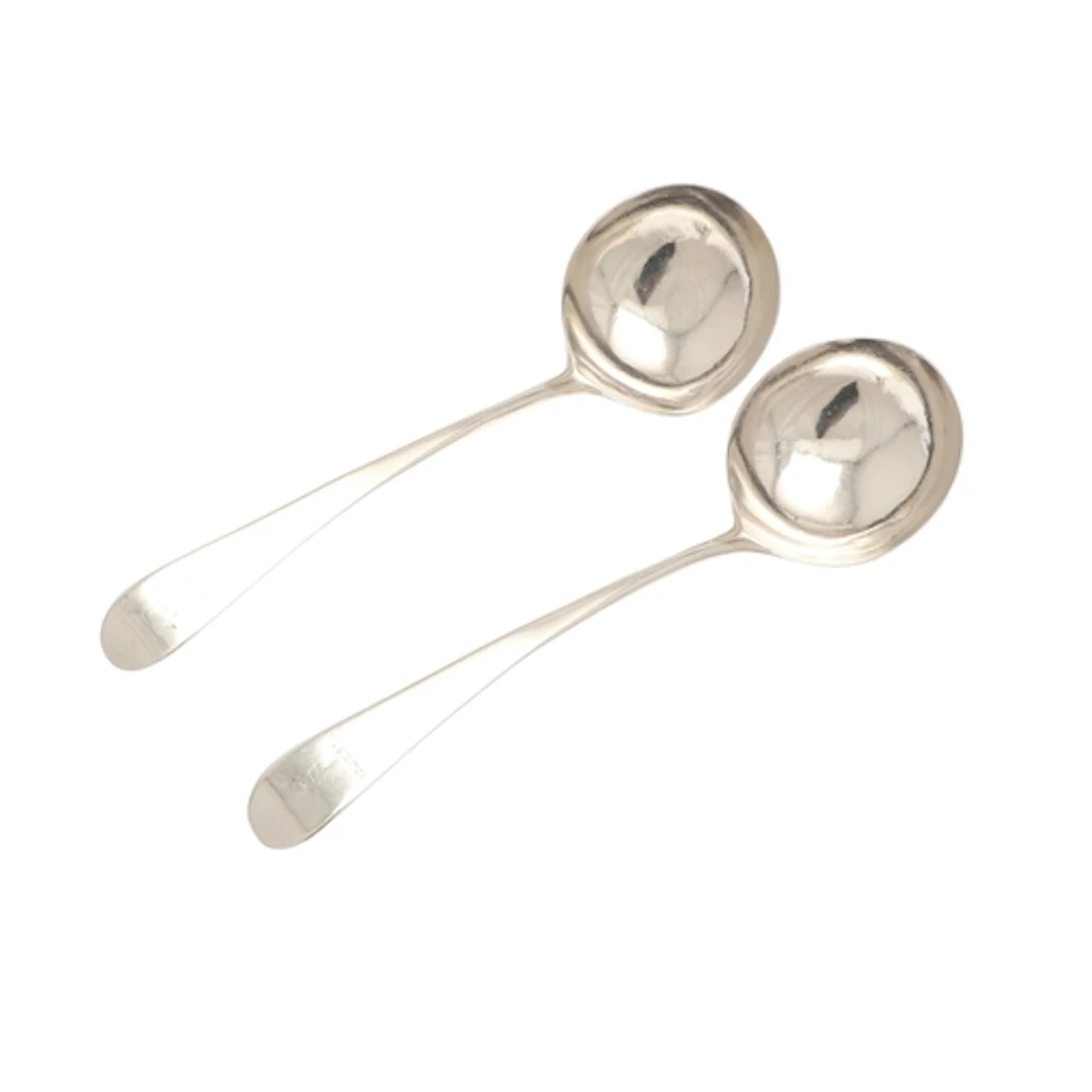 A PAIR OF GEORGE III SILVER OLD ENGLISH PATTERN SAUCE LADLES...