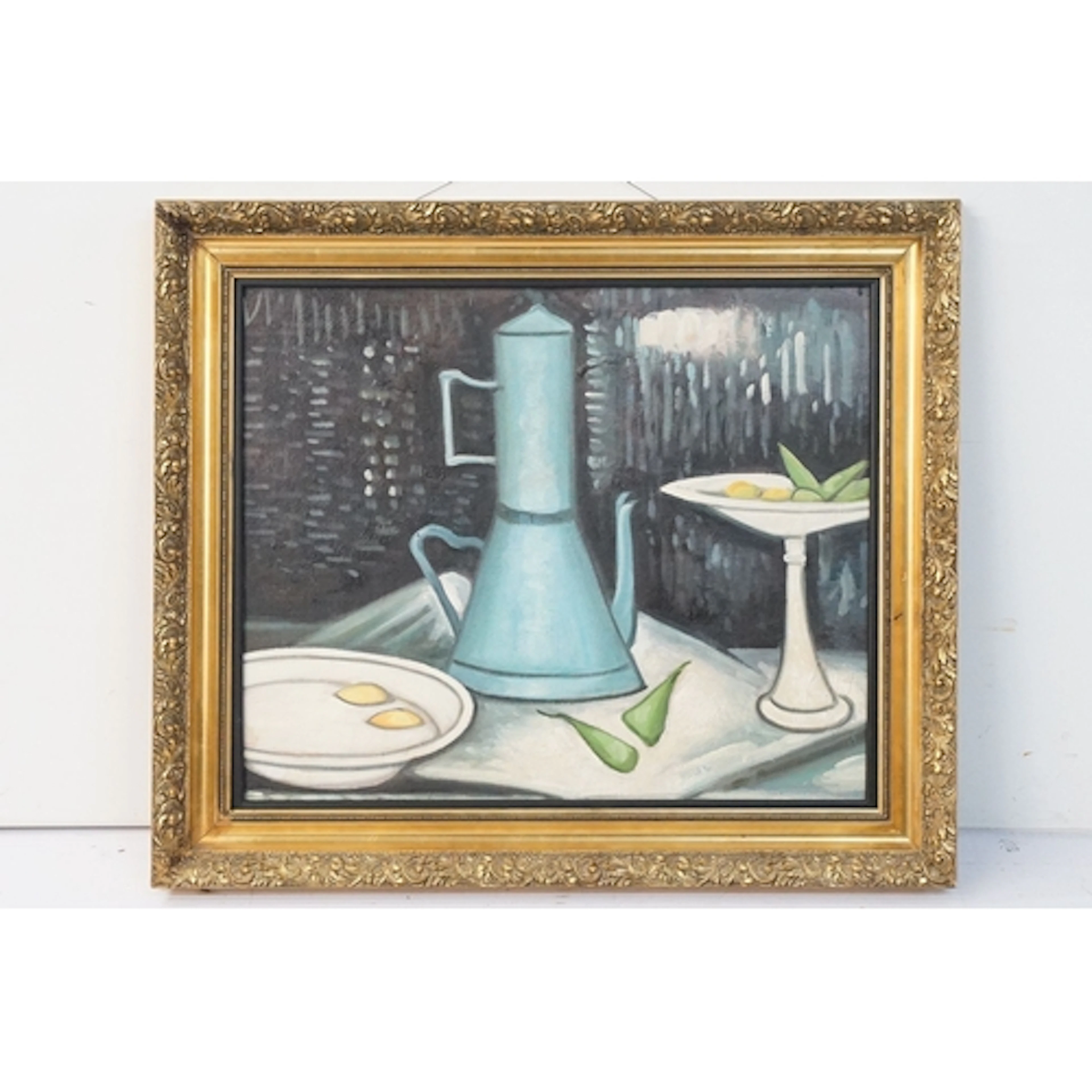Expressionist still life with cafetière, tazza, fruit and a ...