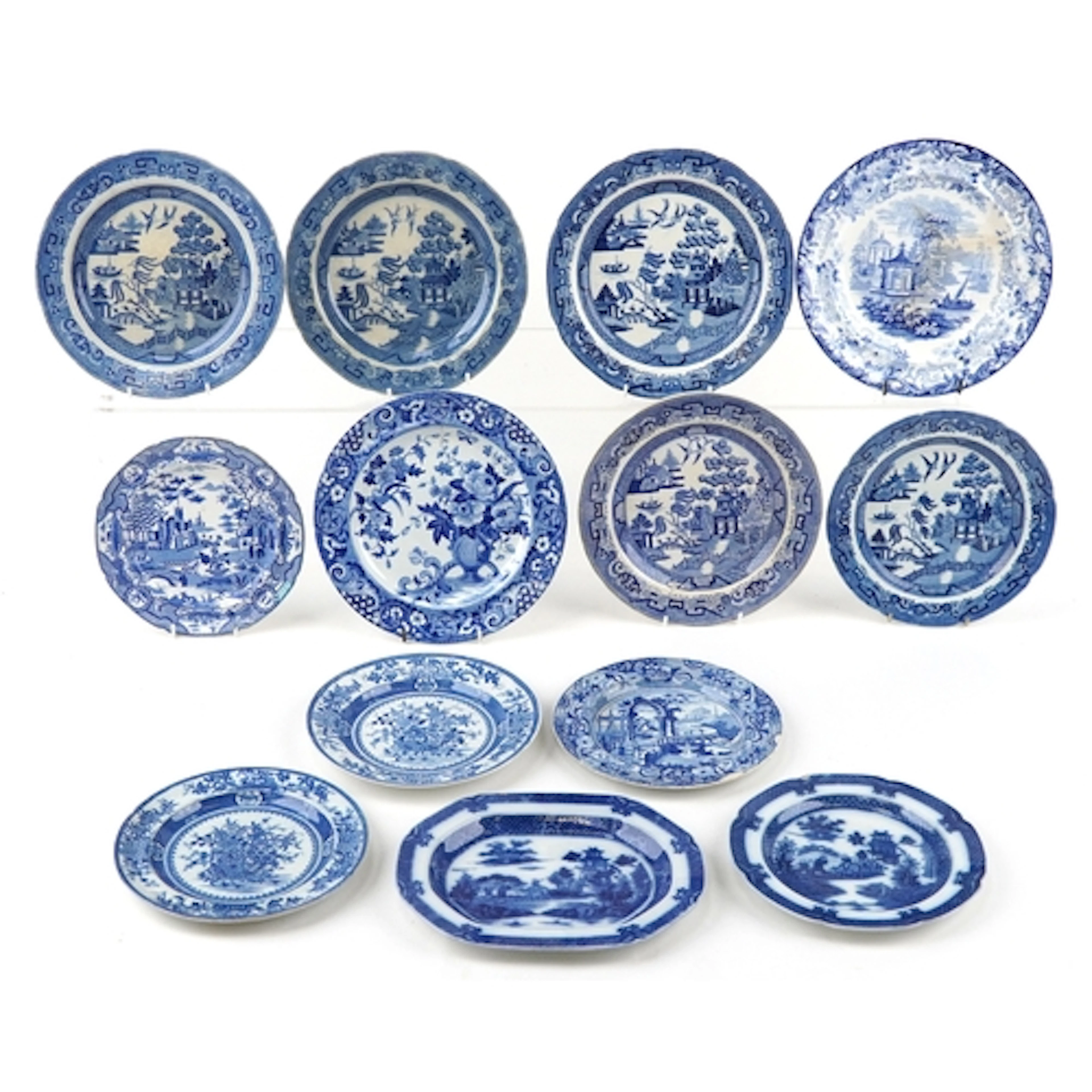 19th century English blue and white pottery including Spode,...