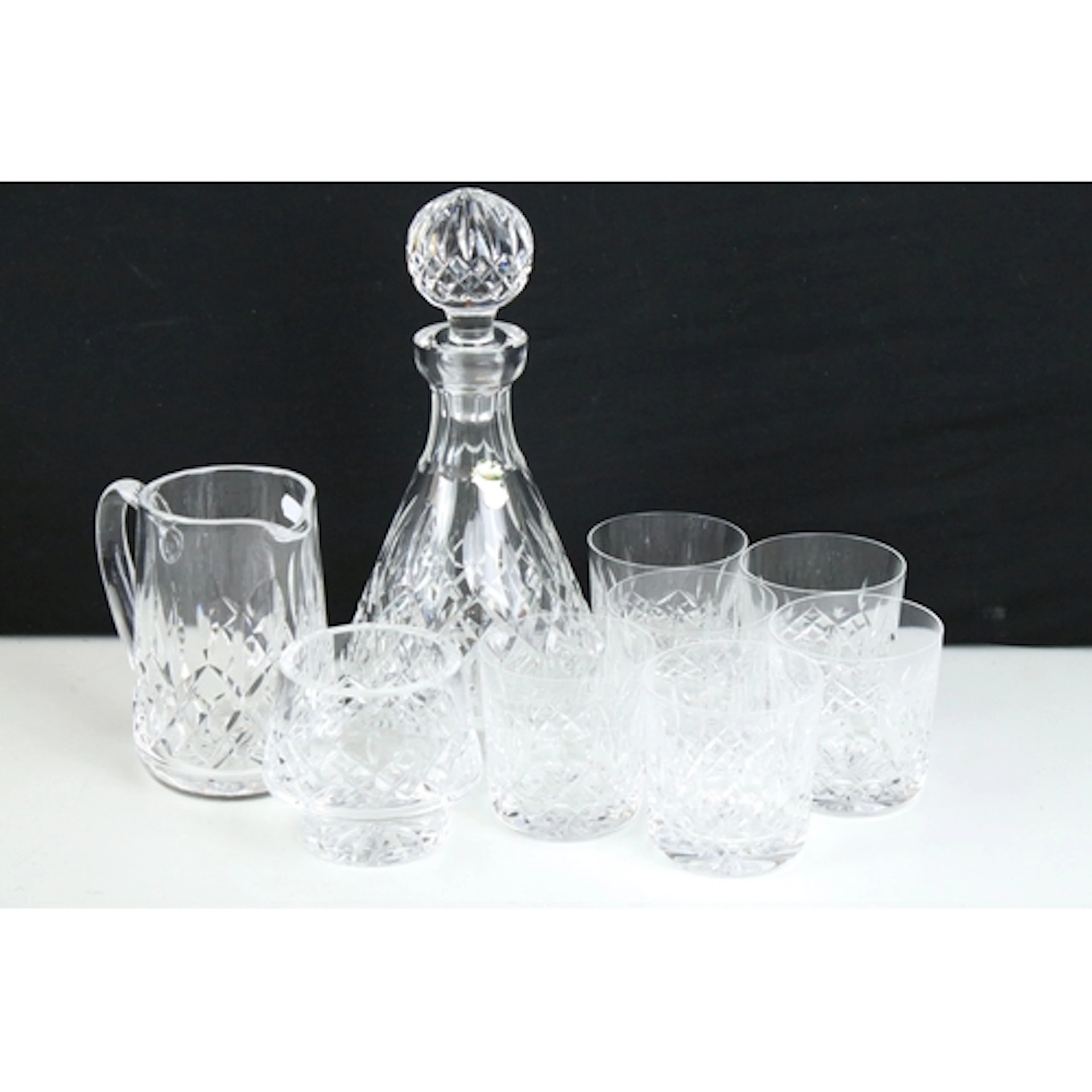 Waterford crystal glassware to comprise a decanter, jug, foo...
