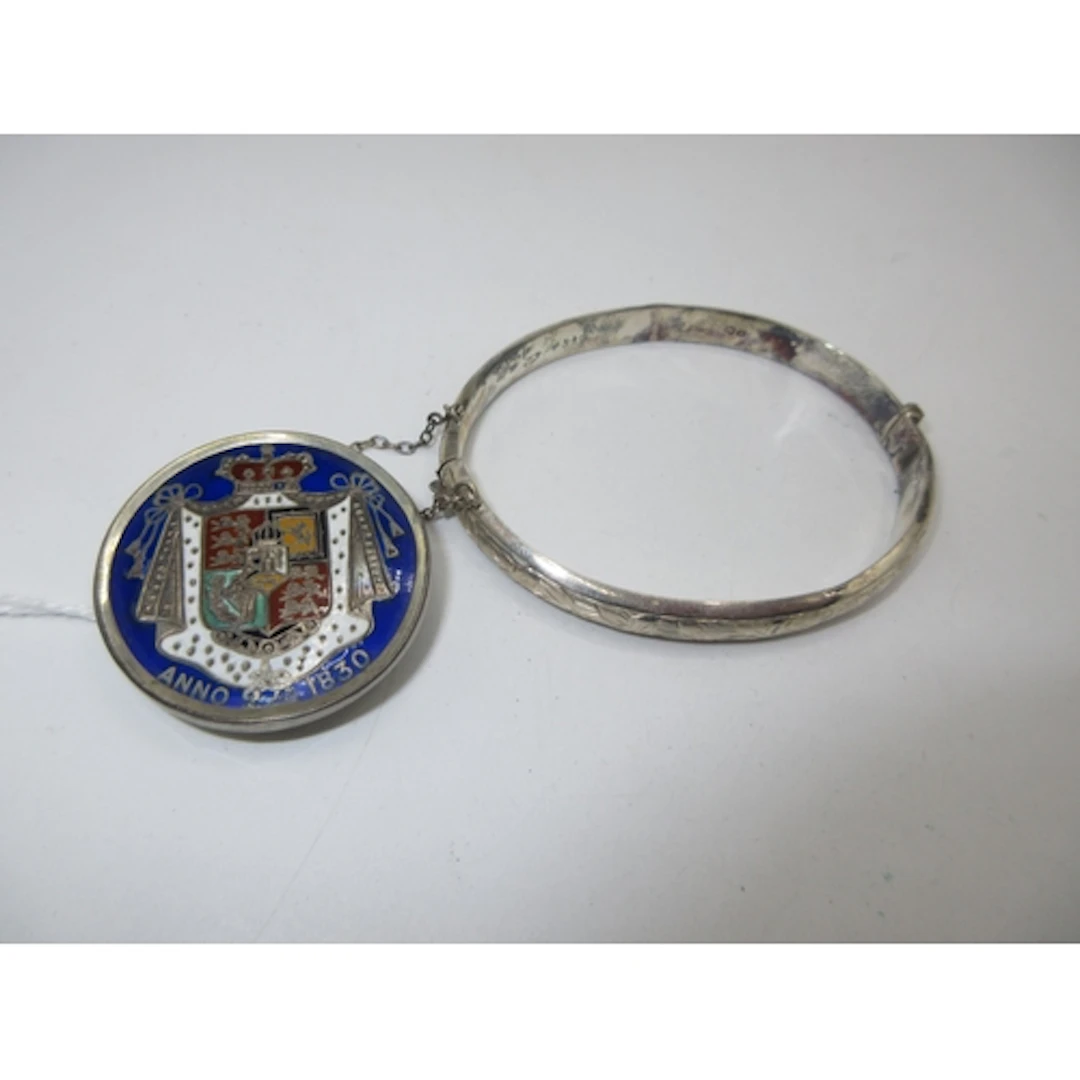Silver Hinged Bangle and an 1830 Enamelled Brooch
