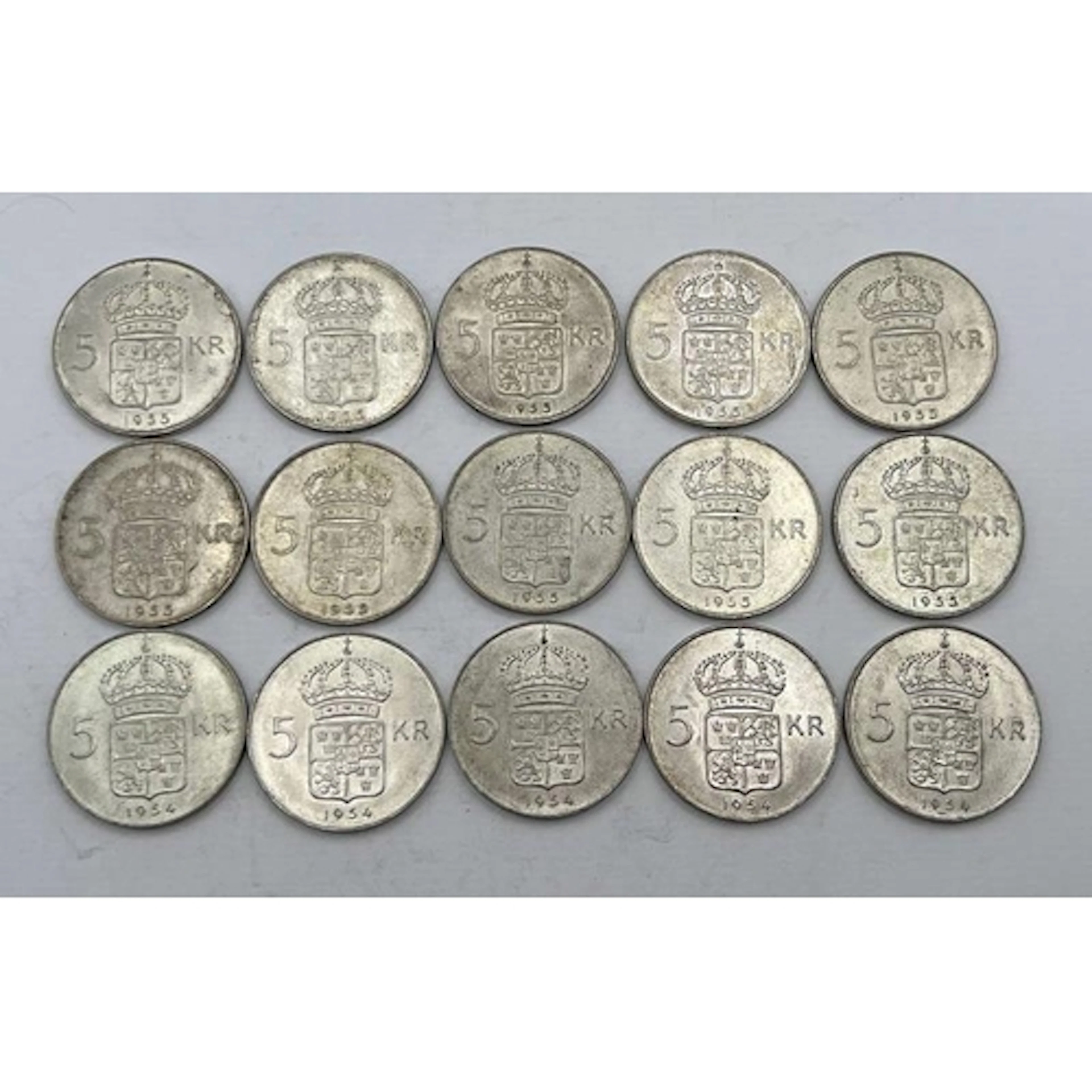 15 SWEDISH 5 KRONOR COINS, TOTAL WEIGHT 270 GRAMS