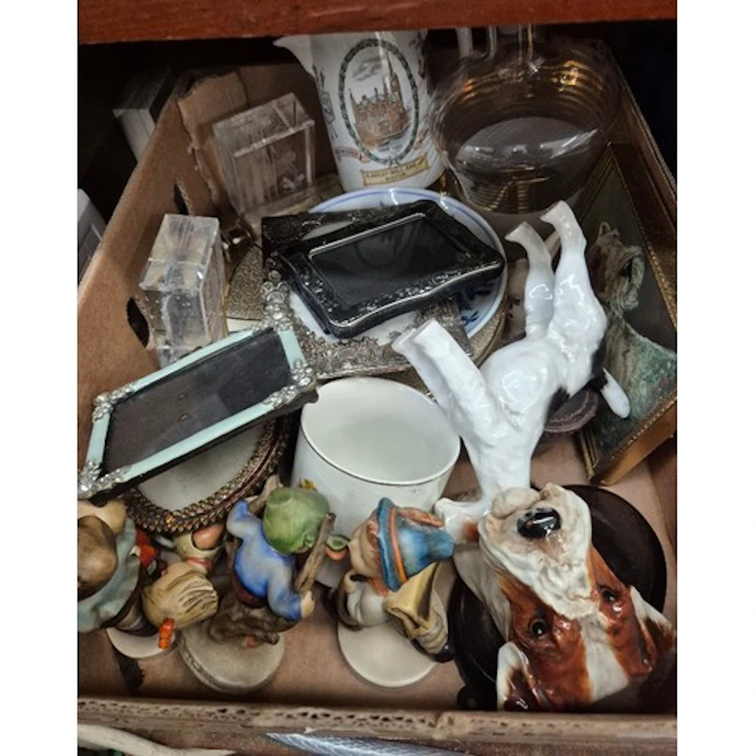 A box of miscellaneous china to include Goebel figures, The ...