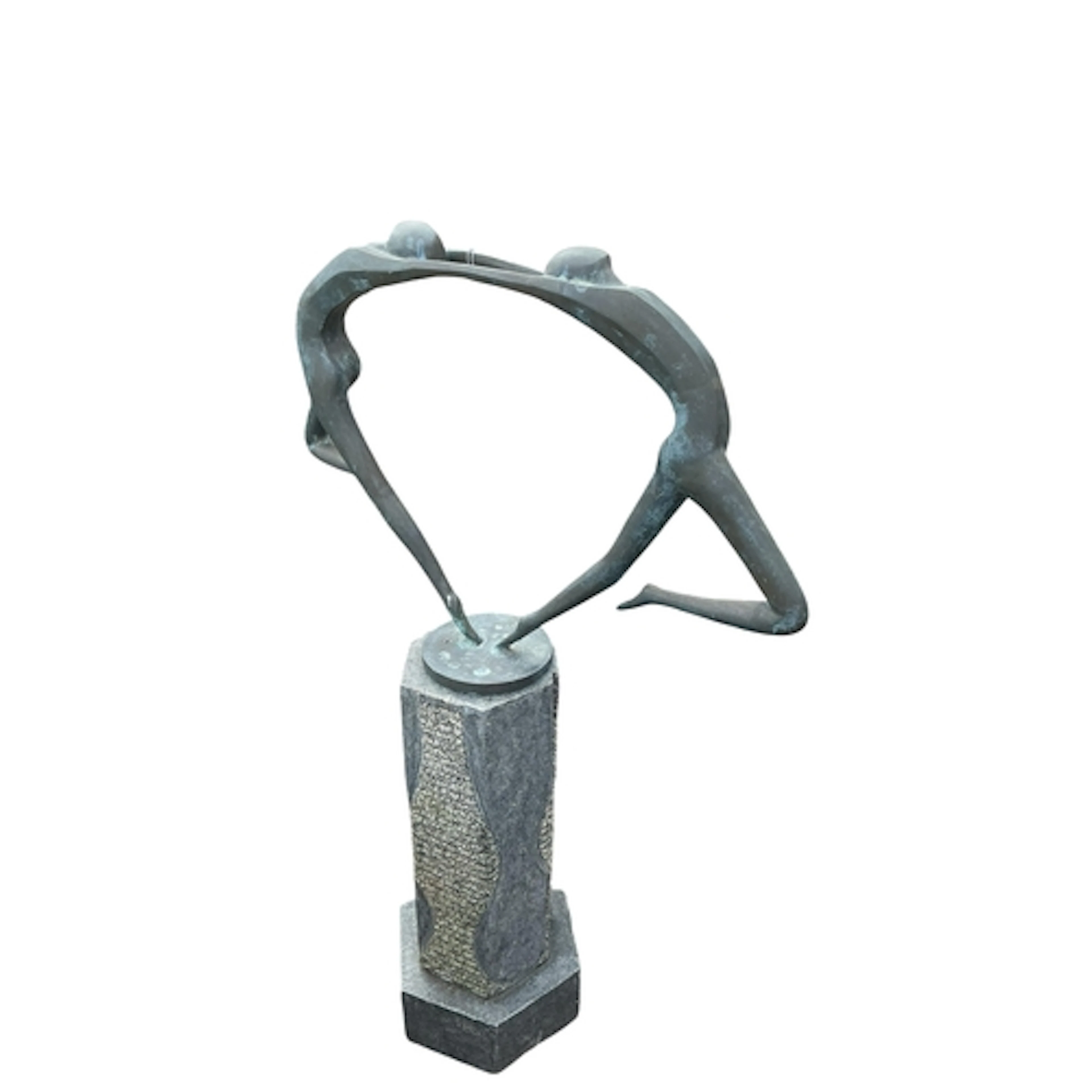 An abstract bronze garden sculpture of dancers, carved stone...