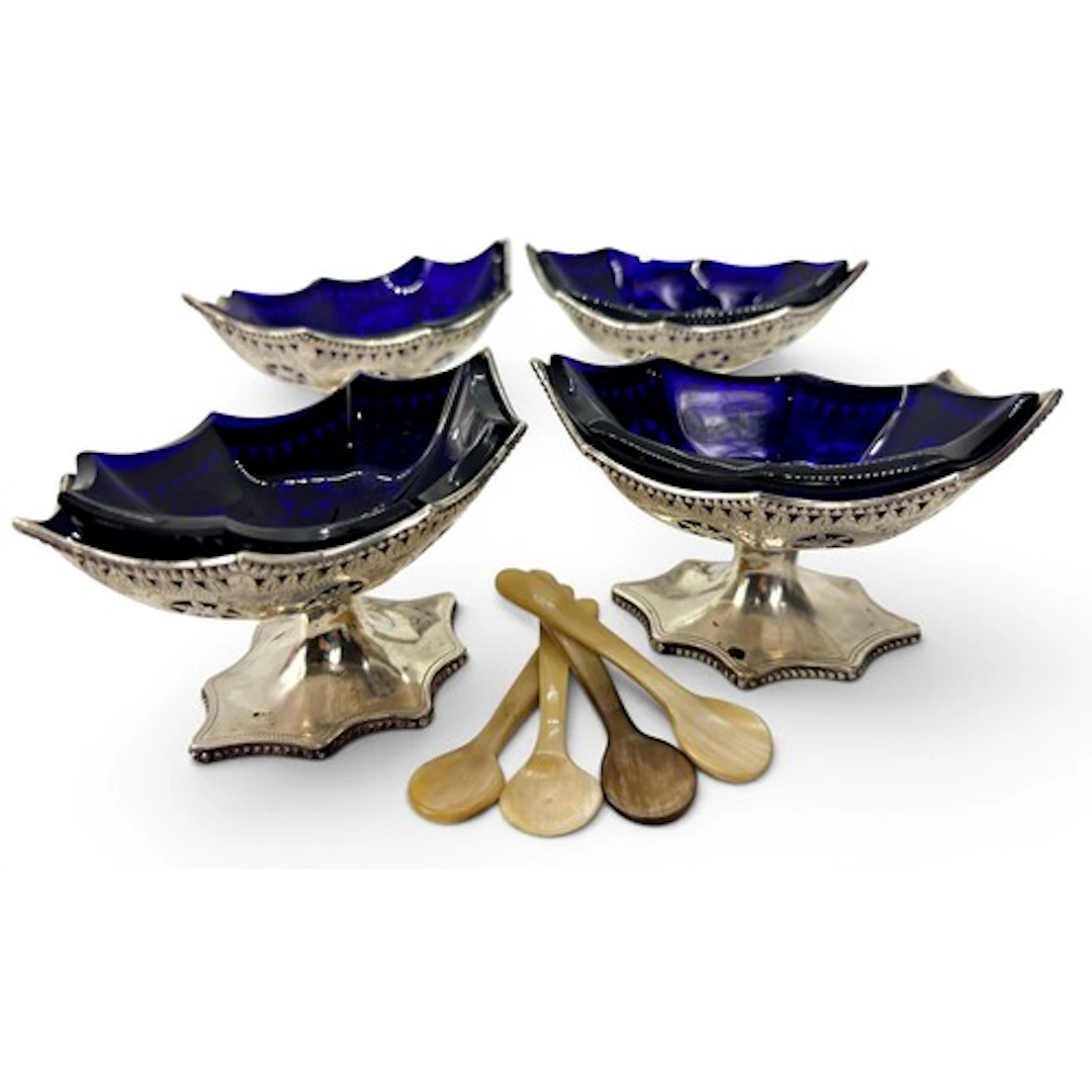 A set of four Victorian silver pedestal salts, London, 1881 ...