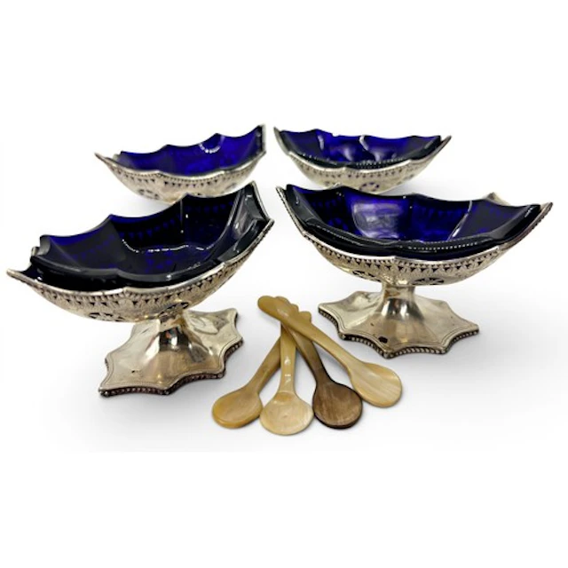 A set of four Victorian silver pedestal salts, London, 1881 ...