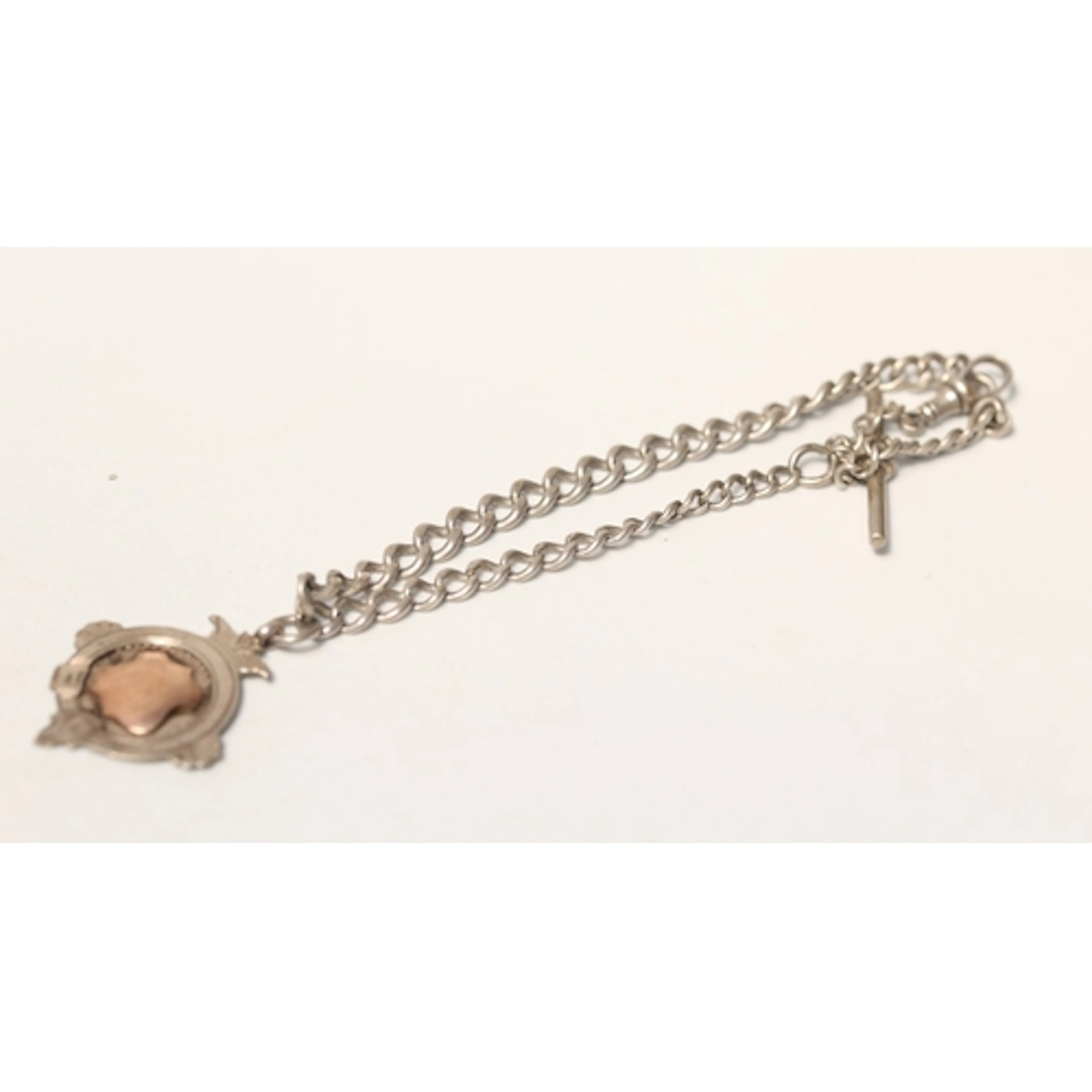 Sterling Silver T-Bar Pocket Watch Chain with 9 Carat Rose G...
