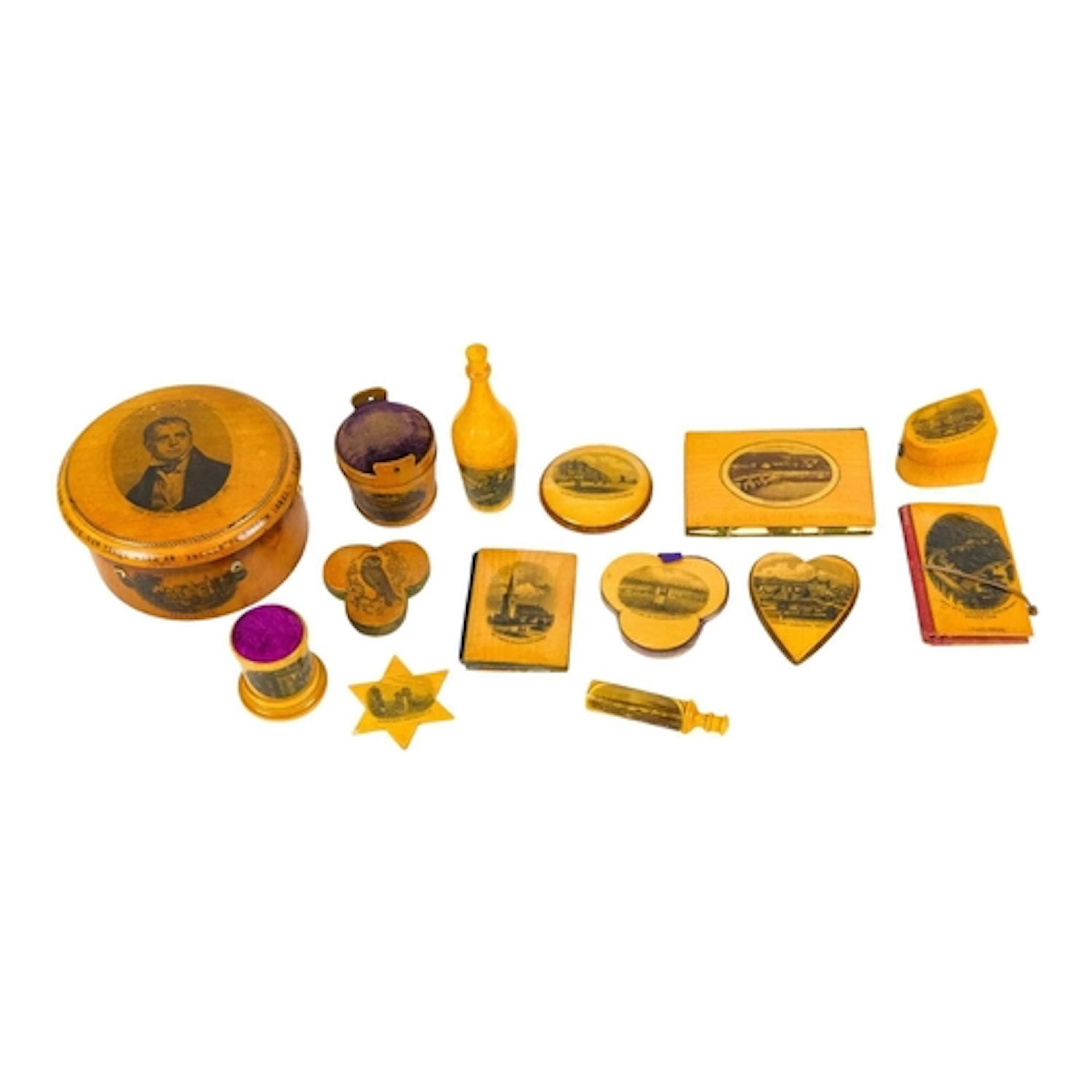 Sewing Accessories - Mauchline Ware. A collection of Mauchli...