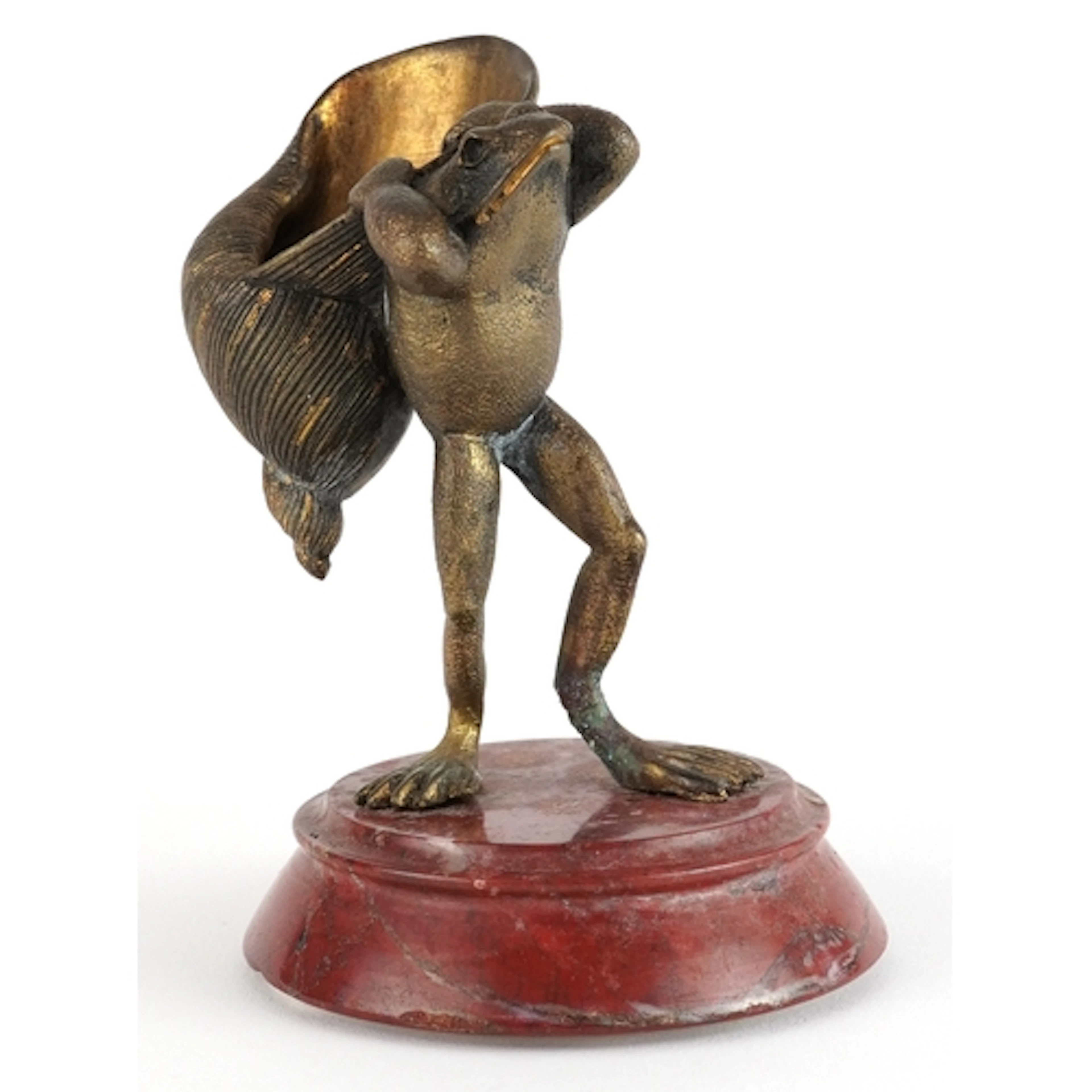 Novelty gilt bronze match striker in the form of a frog hold...