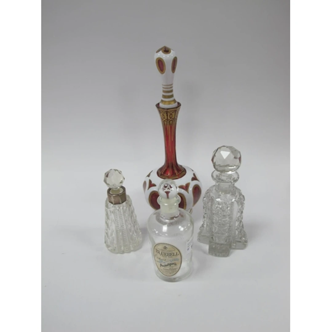 Victorian Ruby Glass Scent Bottle with white glass overlay, ...