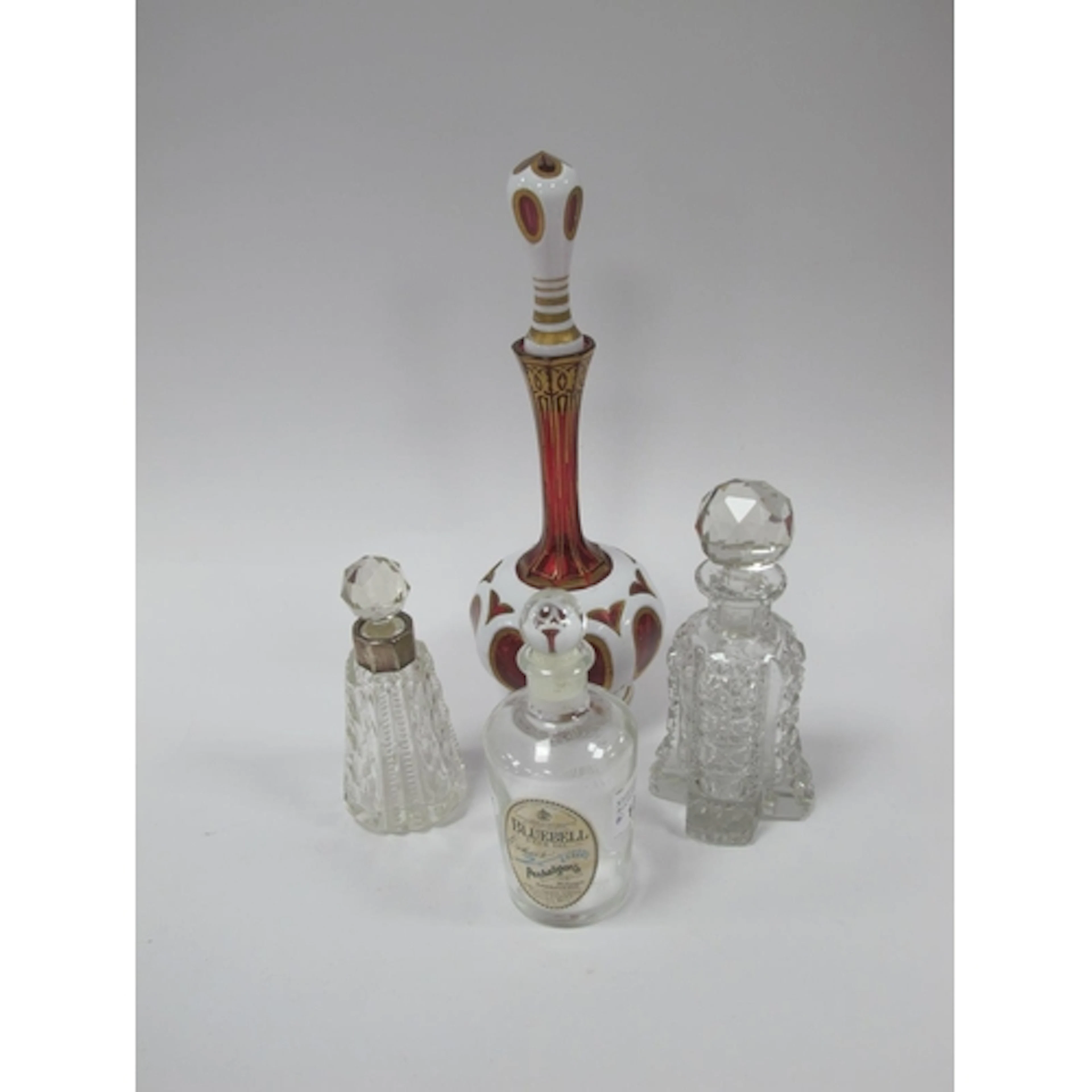 Victorian Ruby Glass Scent Bottle with white glass overlay, ...