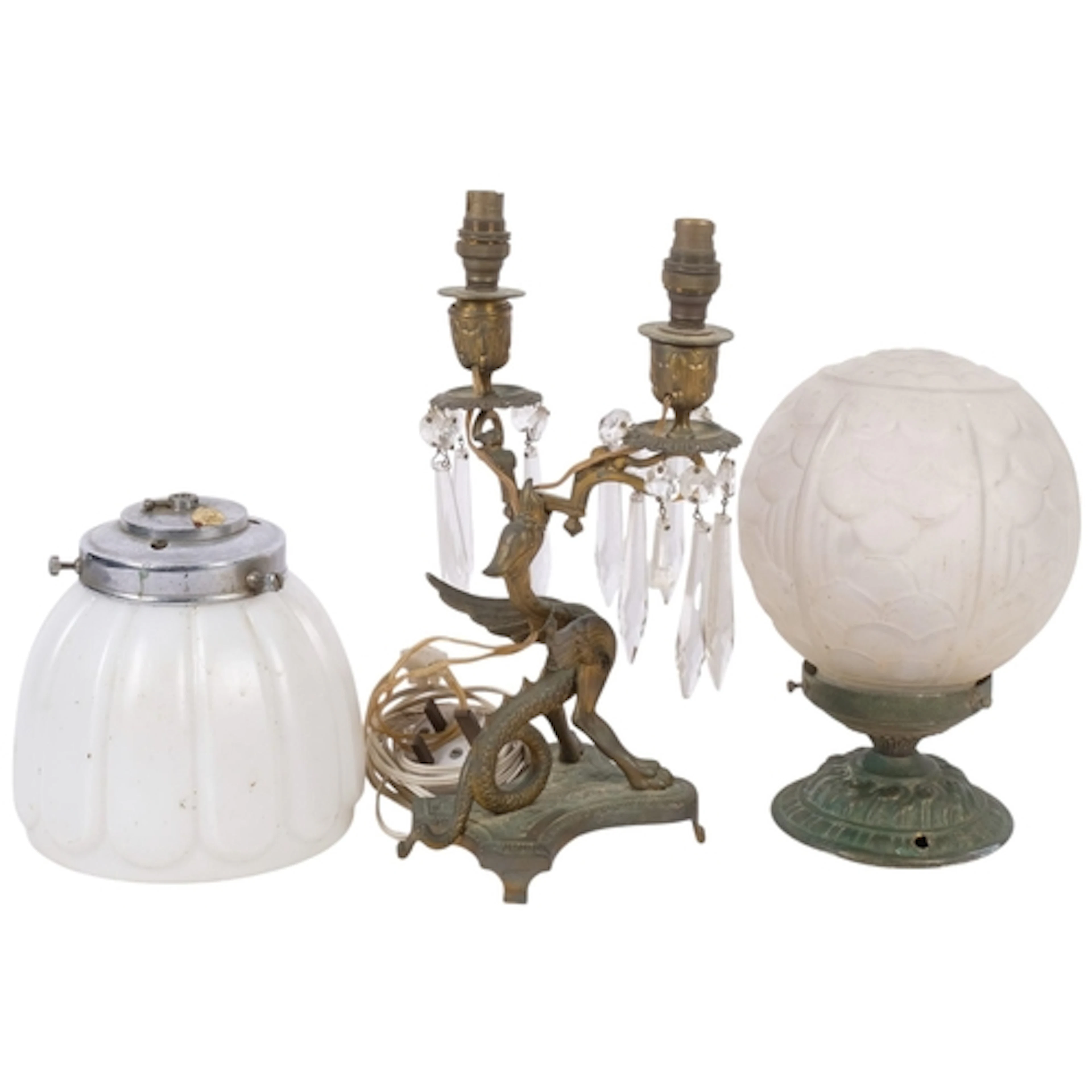 An Empire style brass 2-branch table candelabra, griffin sup...