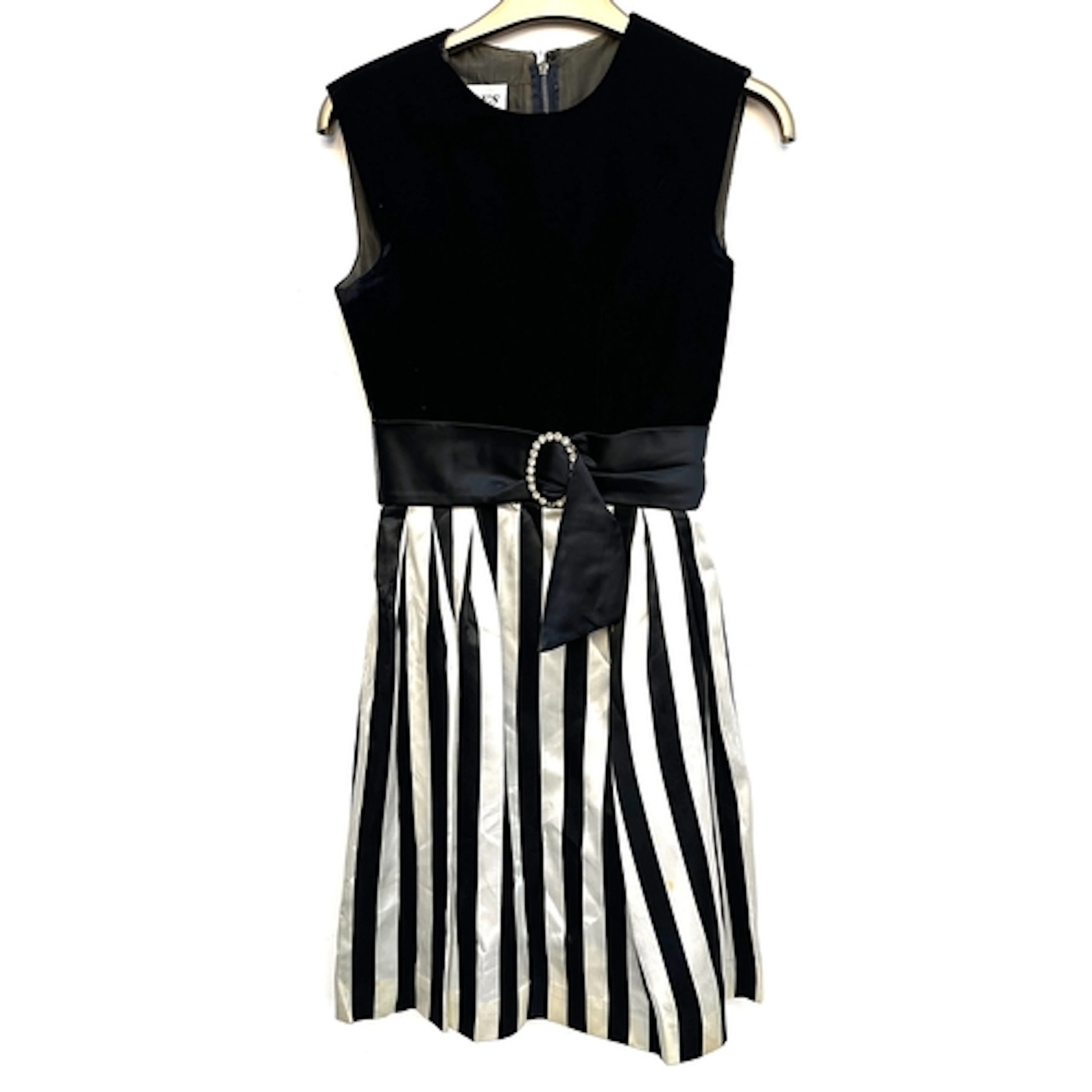 A velvet and satin strip cocktail dress by Blanes, size 12