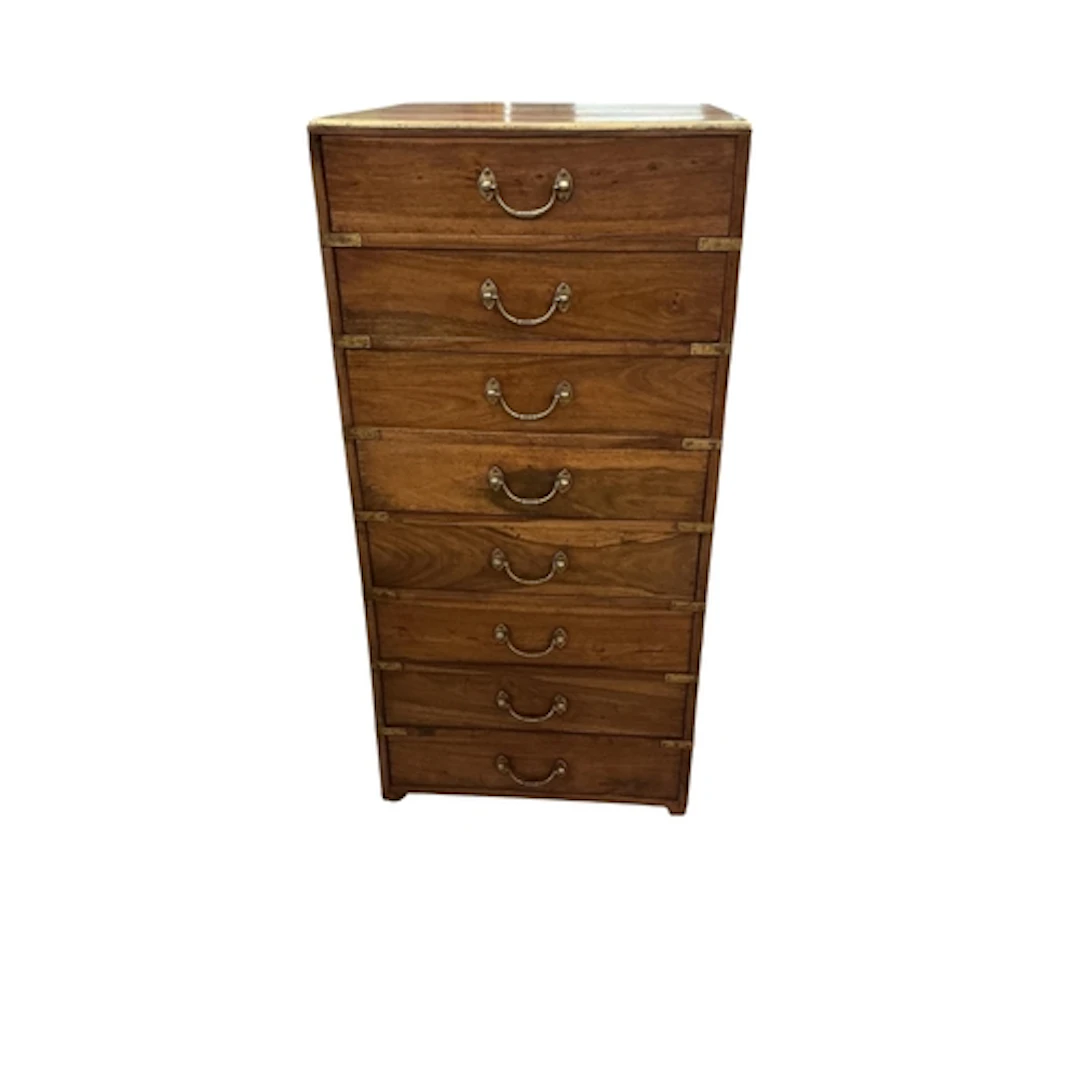 An Indian brass mounted camphorwood eight-drawer tall chest,...