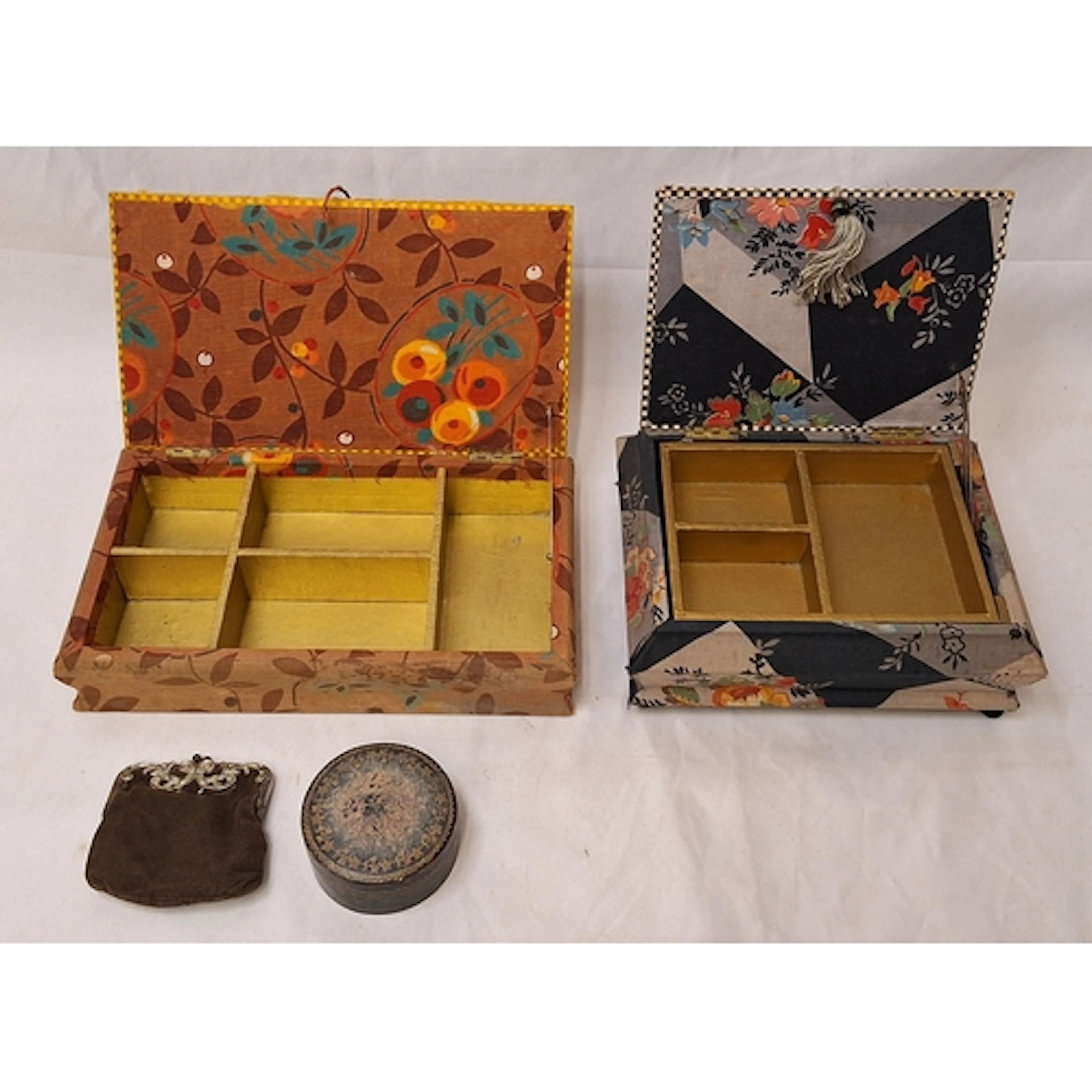 2 Vintage Textile Covered Jewellery Boxes incl. sarcophagus ...
