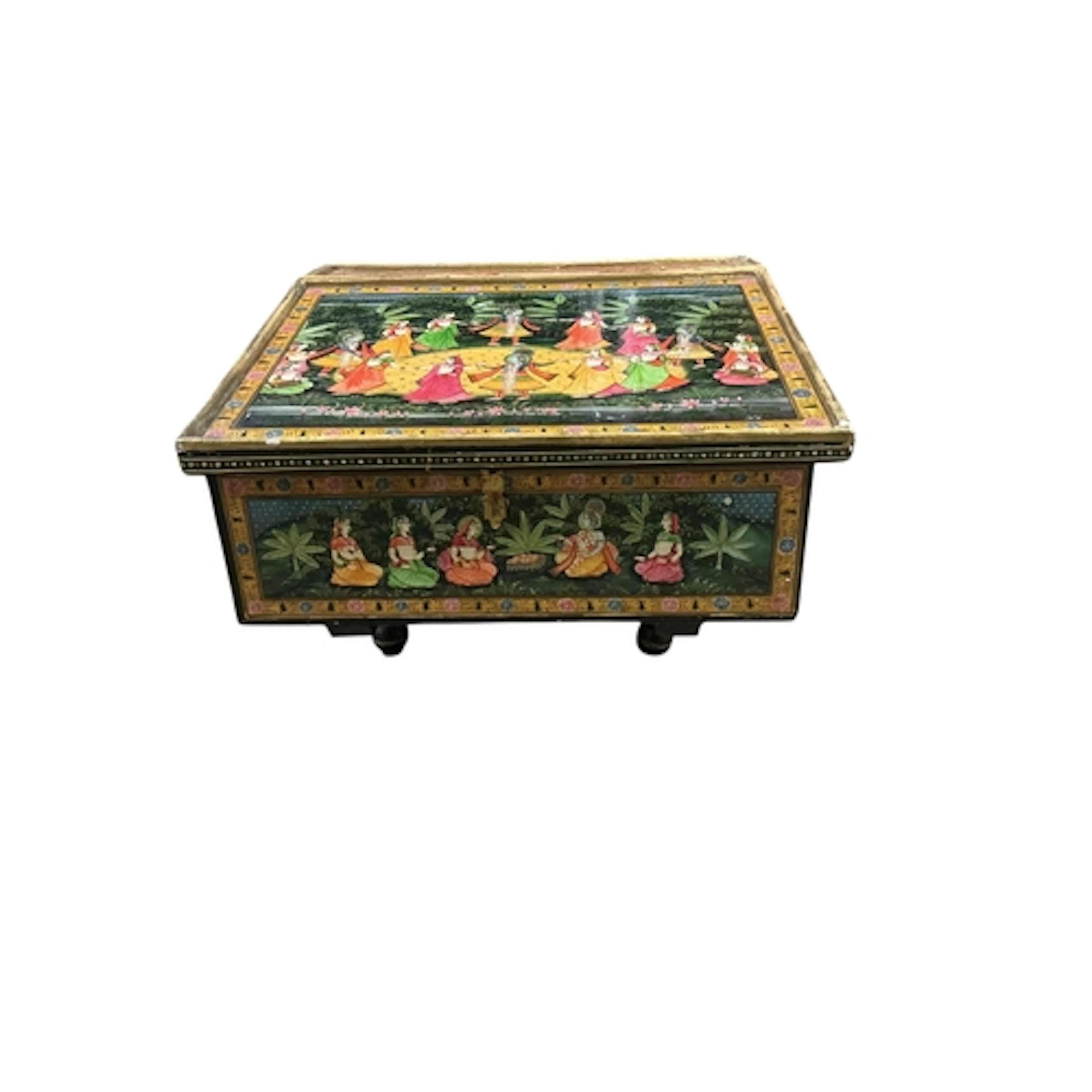 An Indian Kashmir desk with hinged slant top, width 58cm, de...