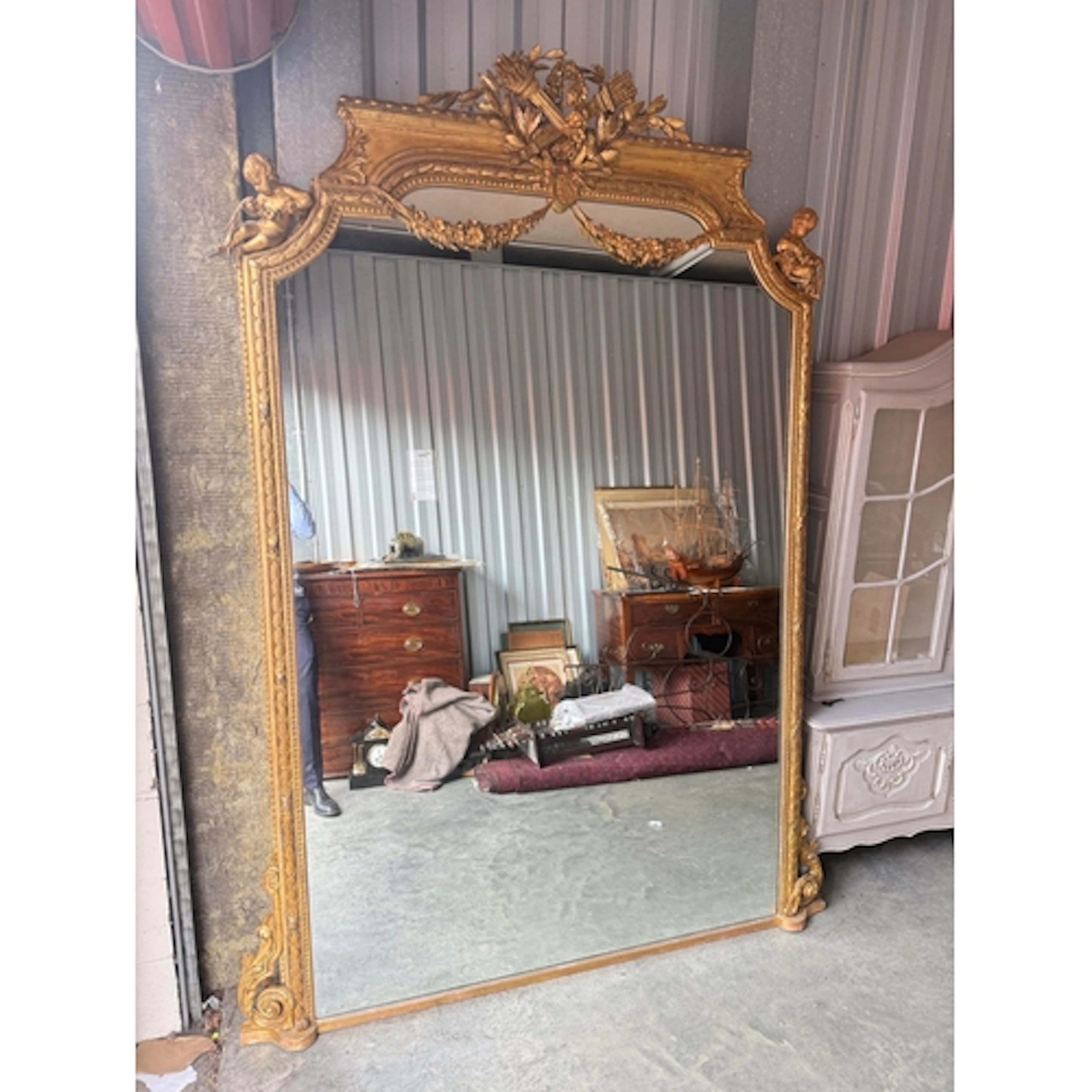 A LARGE 19TH CENTURY FRENCH GILT GESSO OVER MANTLE MIRROR Th...