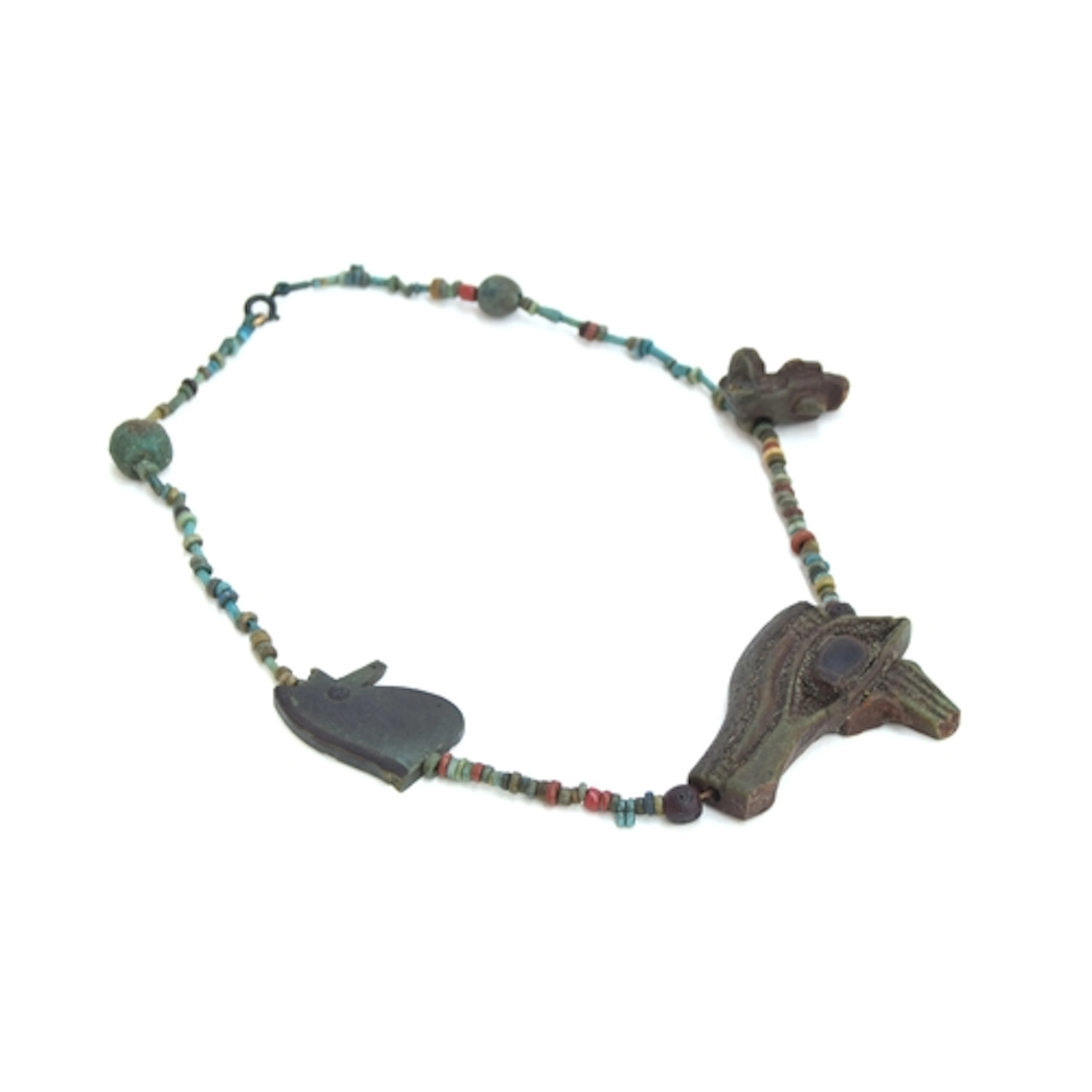 An Ancient Egyptian faience bead necklace, central large Eye...