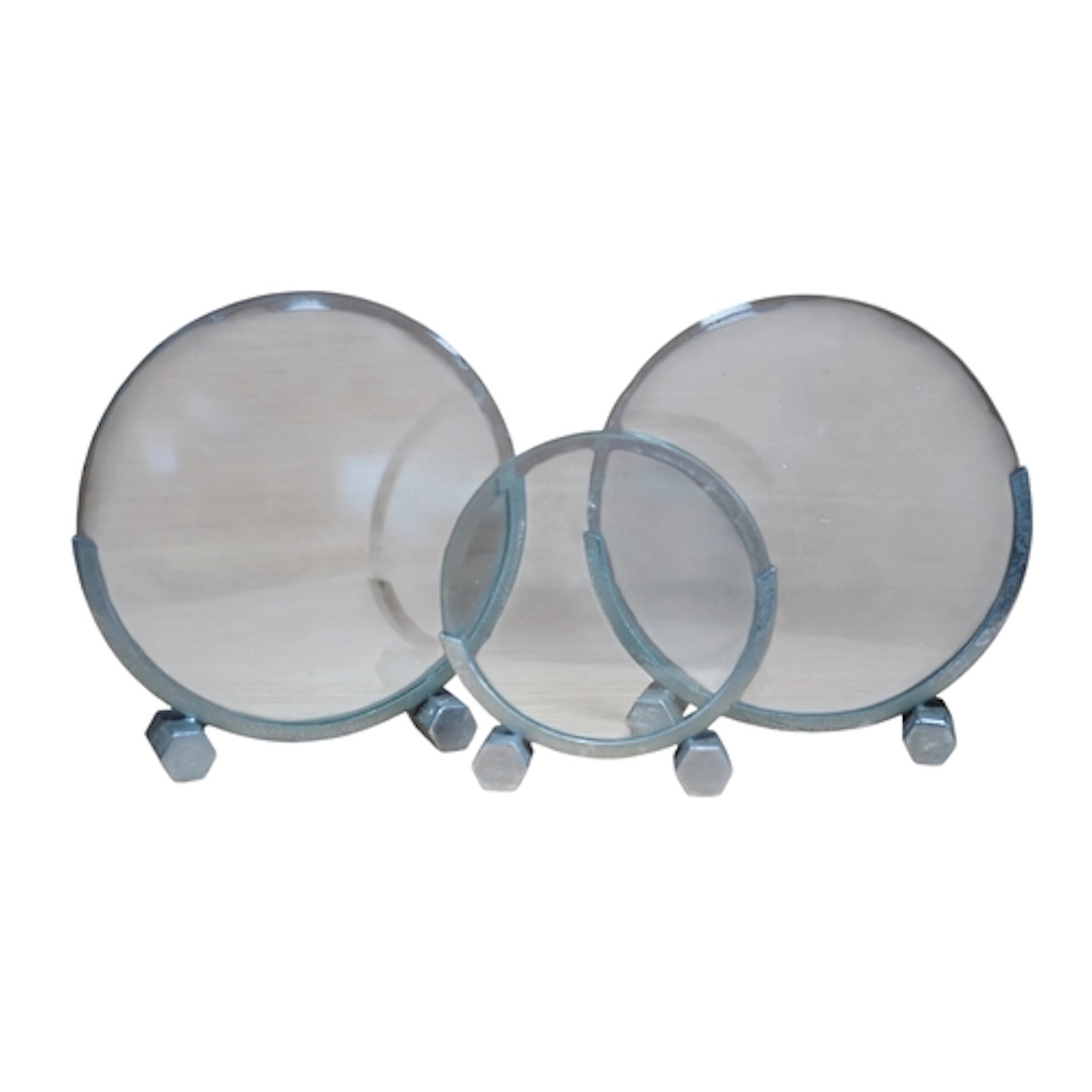 Three Art Deco chrome framed circular glass photograph frame...
