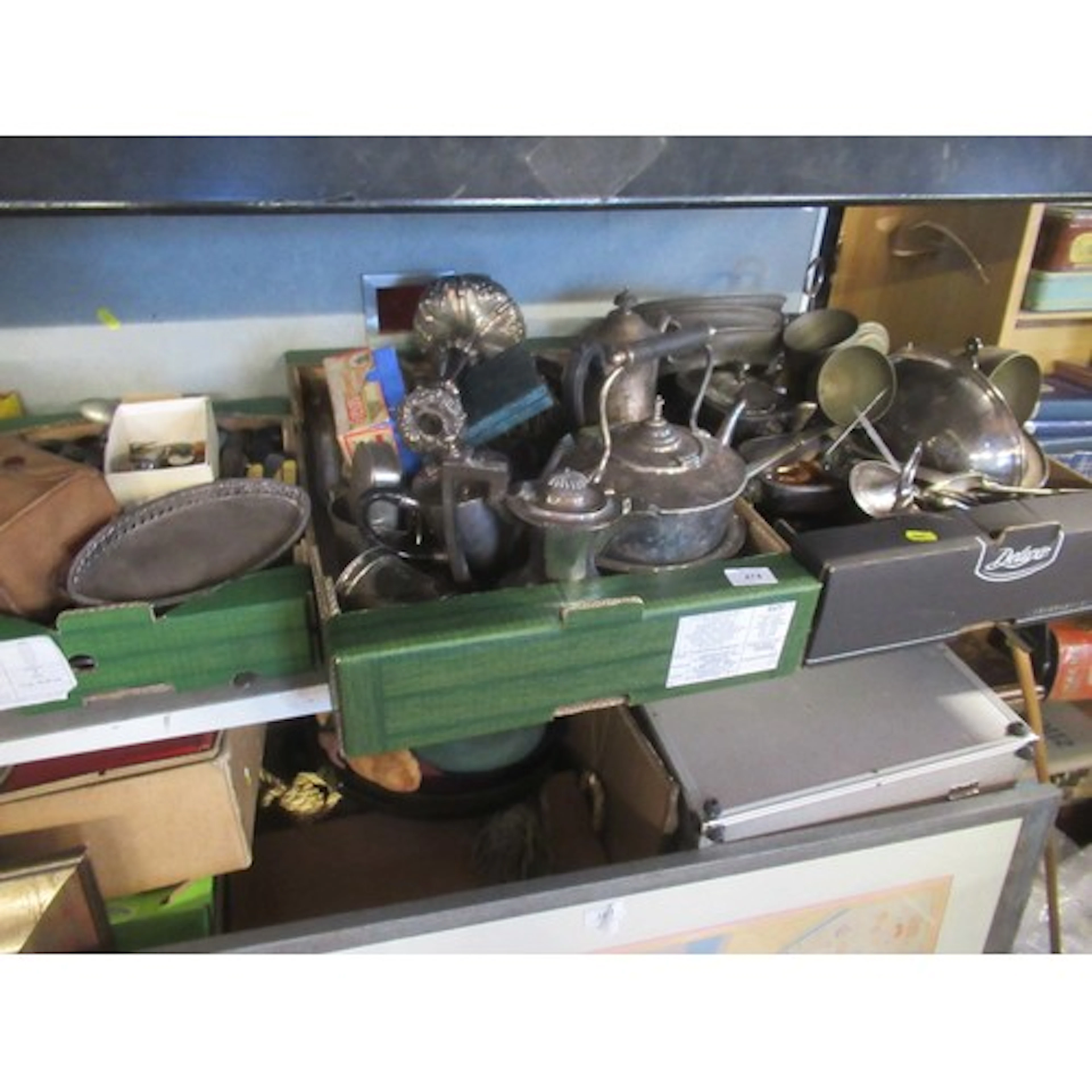 Three boxes of assorted silver plate etc
