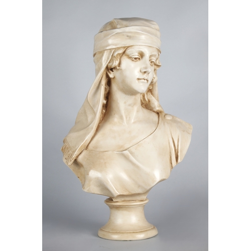 Twentieth century carved marble bust of a maiden on turned s...