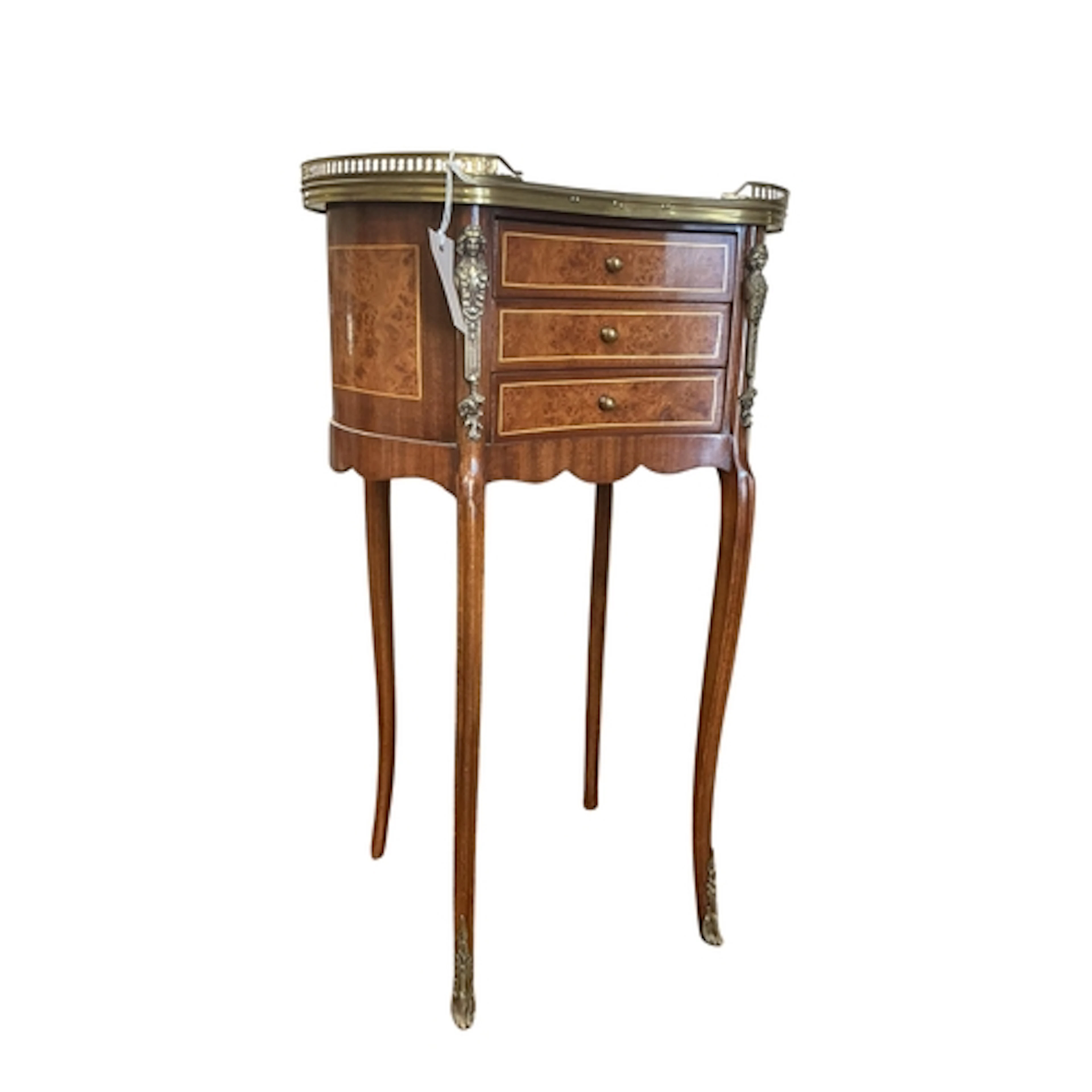 A Louis XV style mahogany and burr walnut kidney shaped hall...