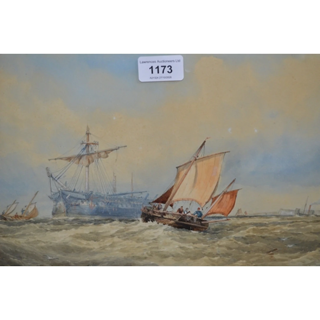 Walter William May, watercolour, seascape with mixed shippin...