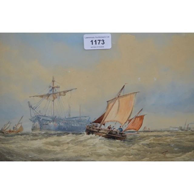 Walter William May, watercolour, seascape with mixed shippin...