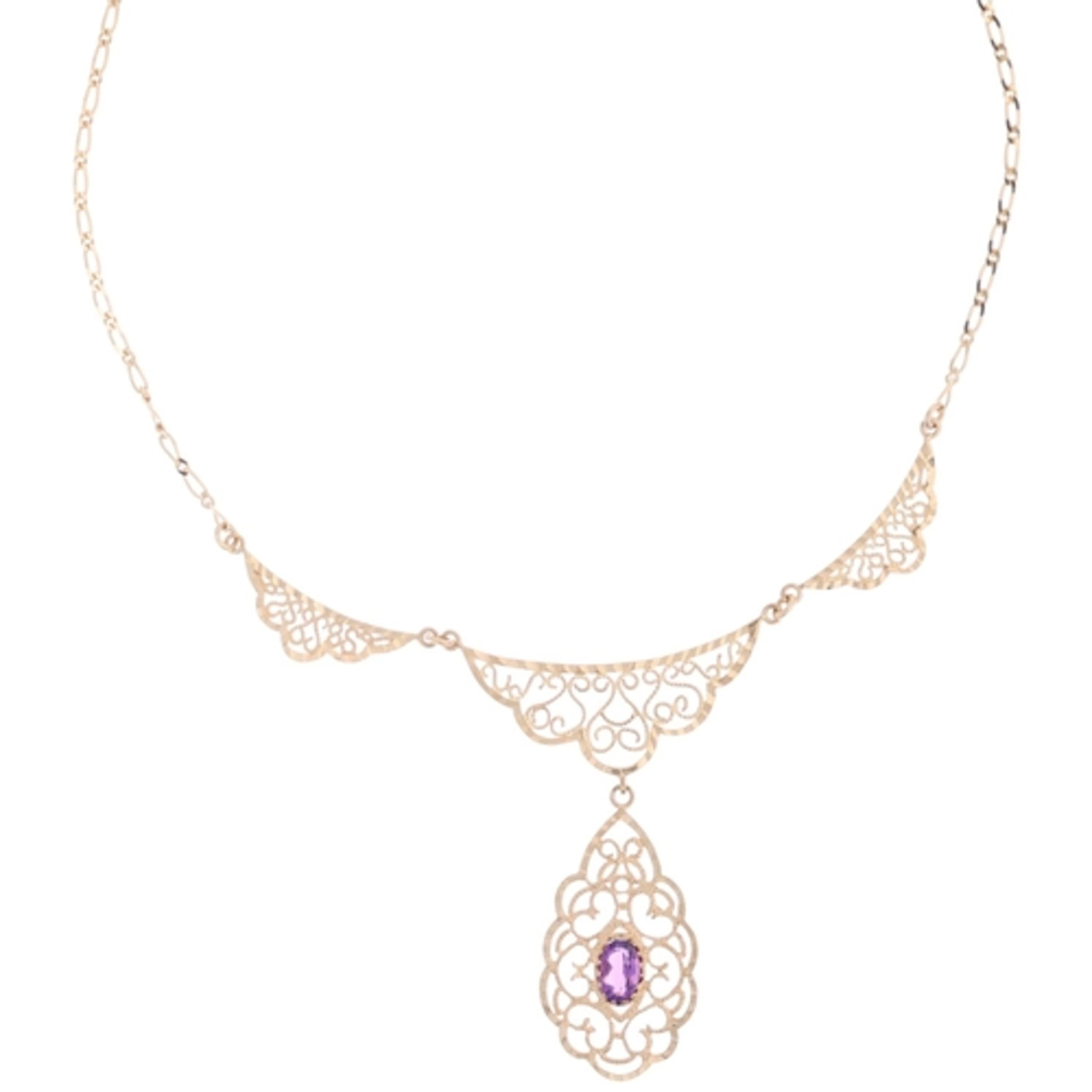 A 9ct gold amethyst pendant necklace, import hallmarks Birmi...