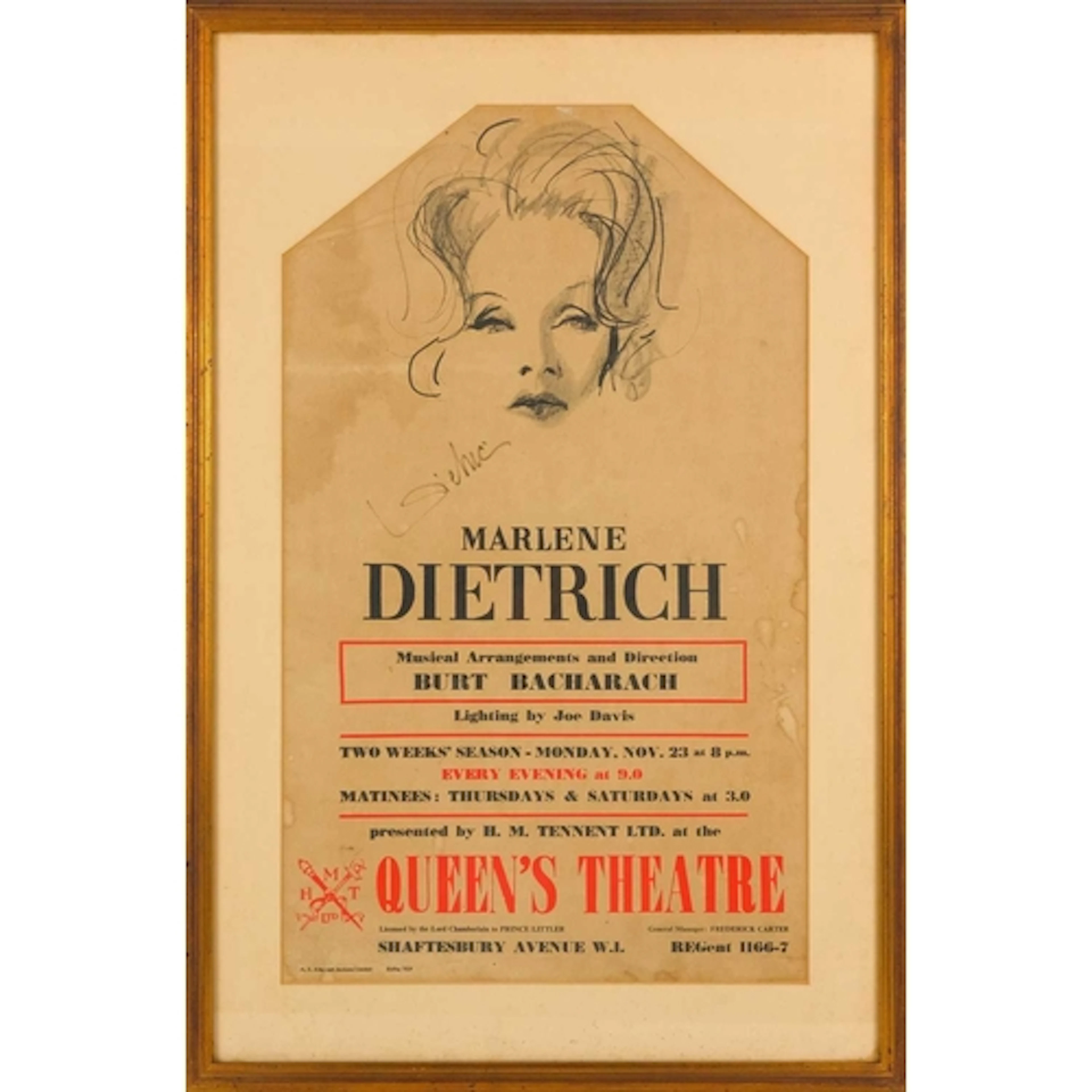 Marlene Dietrich (Signed). Queen's Theatre Exhibition Poster...