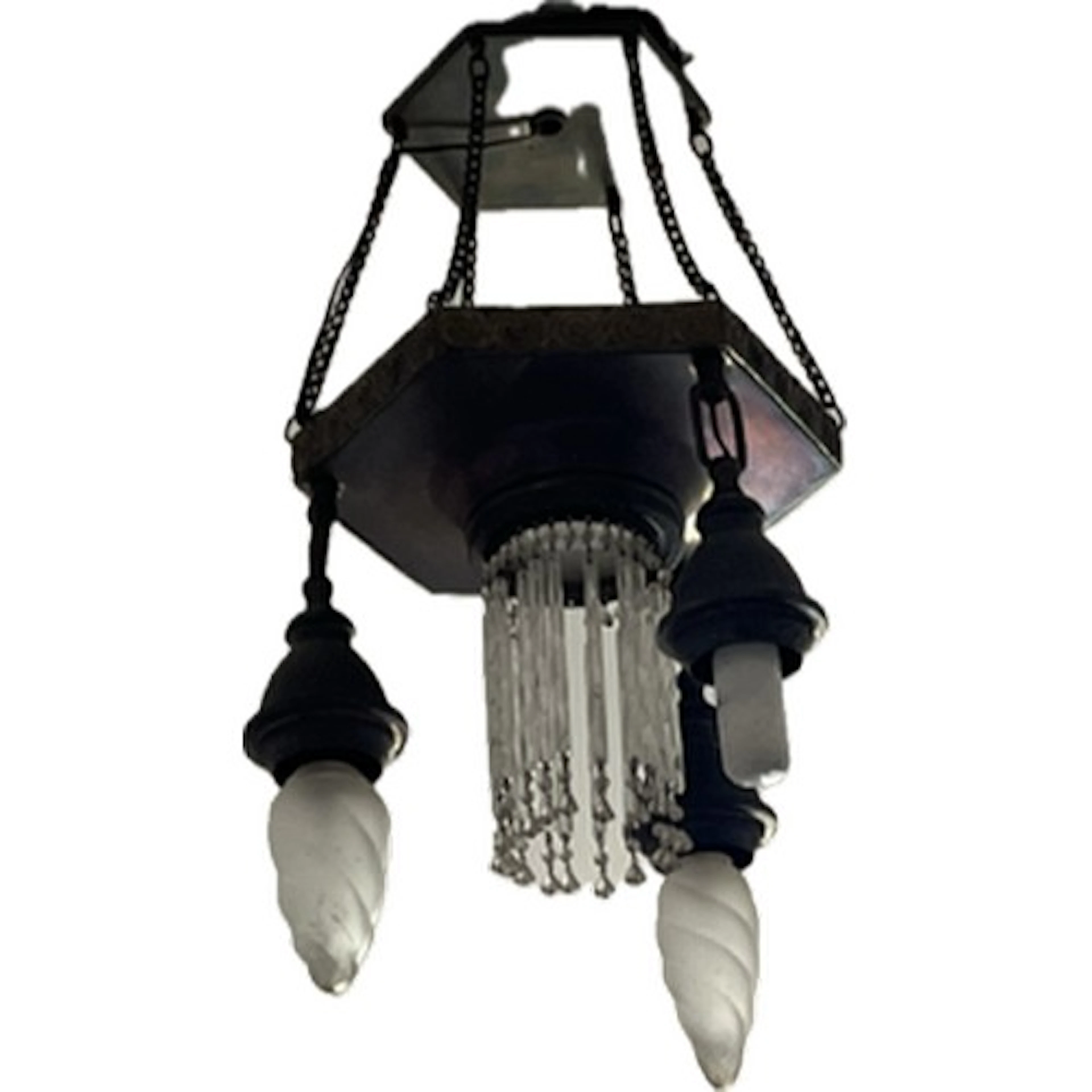 Art Deco Brass and Glass Drop Pendant Light