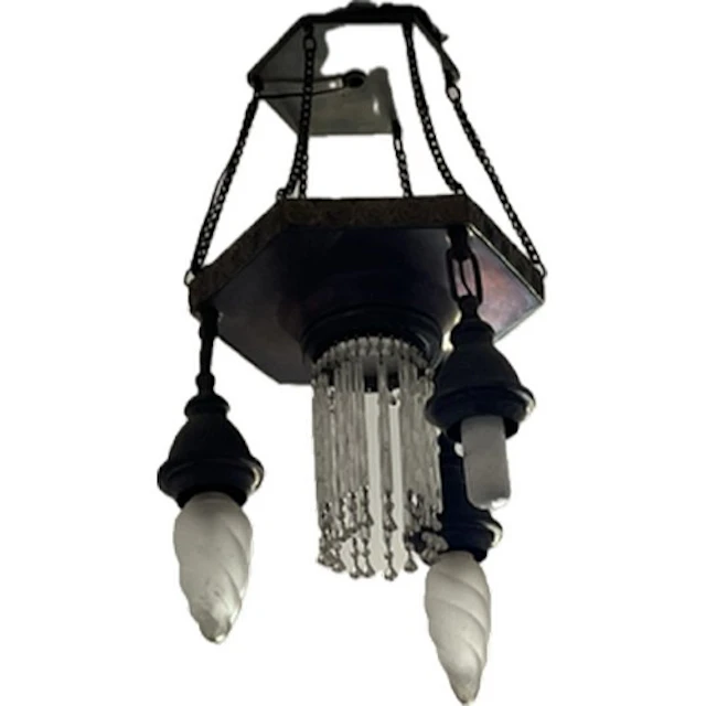 Art Deco Brass and Glass Drop Pendant Light