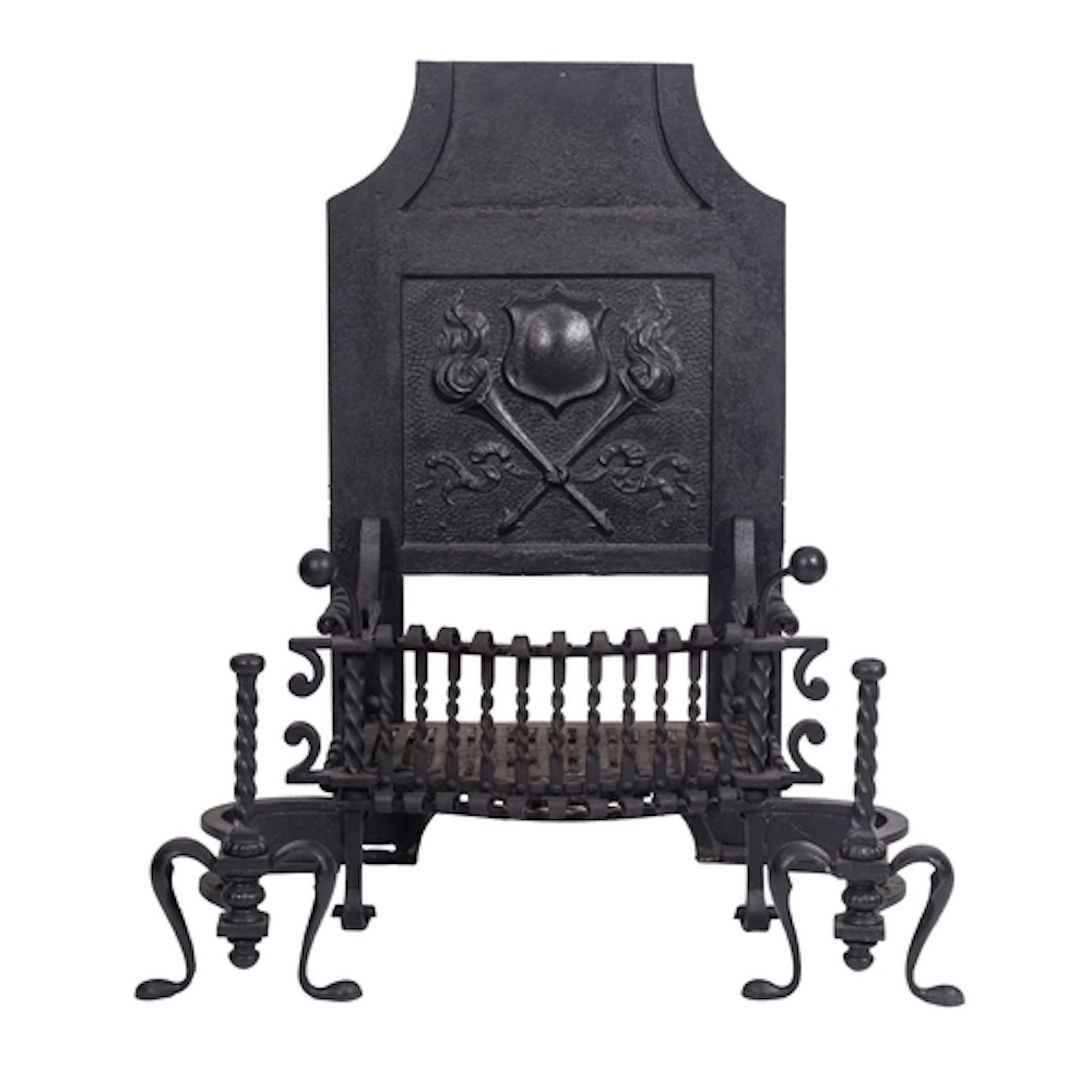 A cast and wrought iron fire grate in Arts & Crafts style, c...