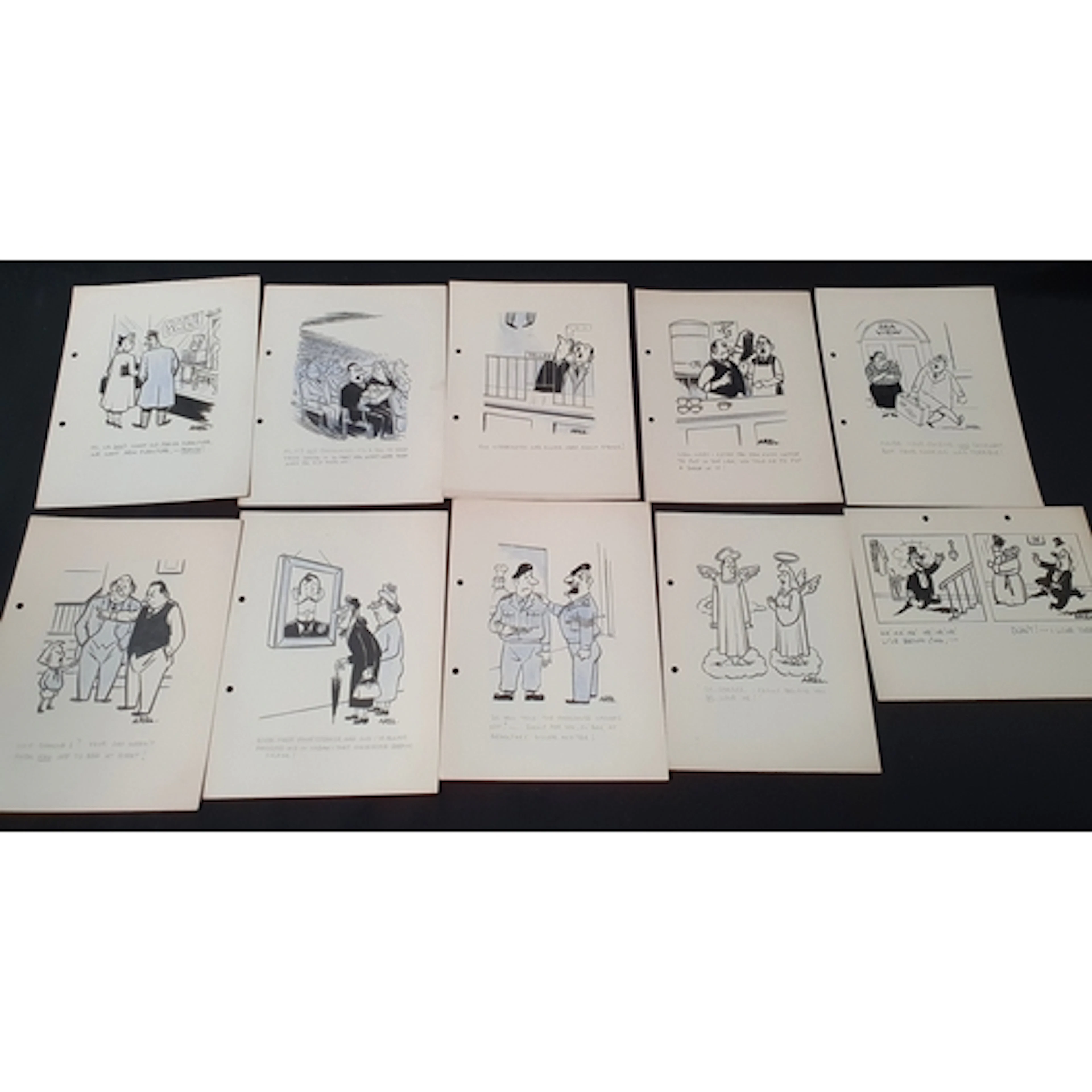 TEN PEN AND INK ORIGINAL SINGLE-PANEL CARTOONS circa 1940s/5...
