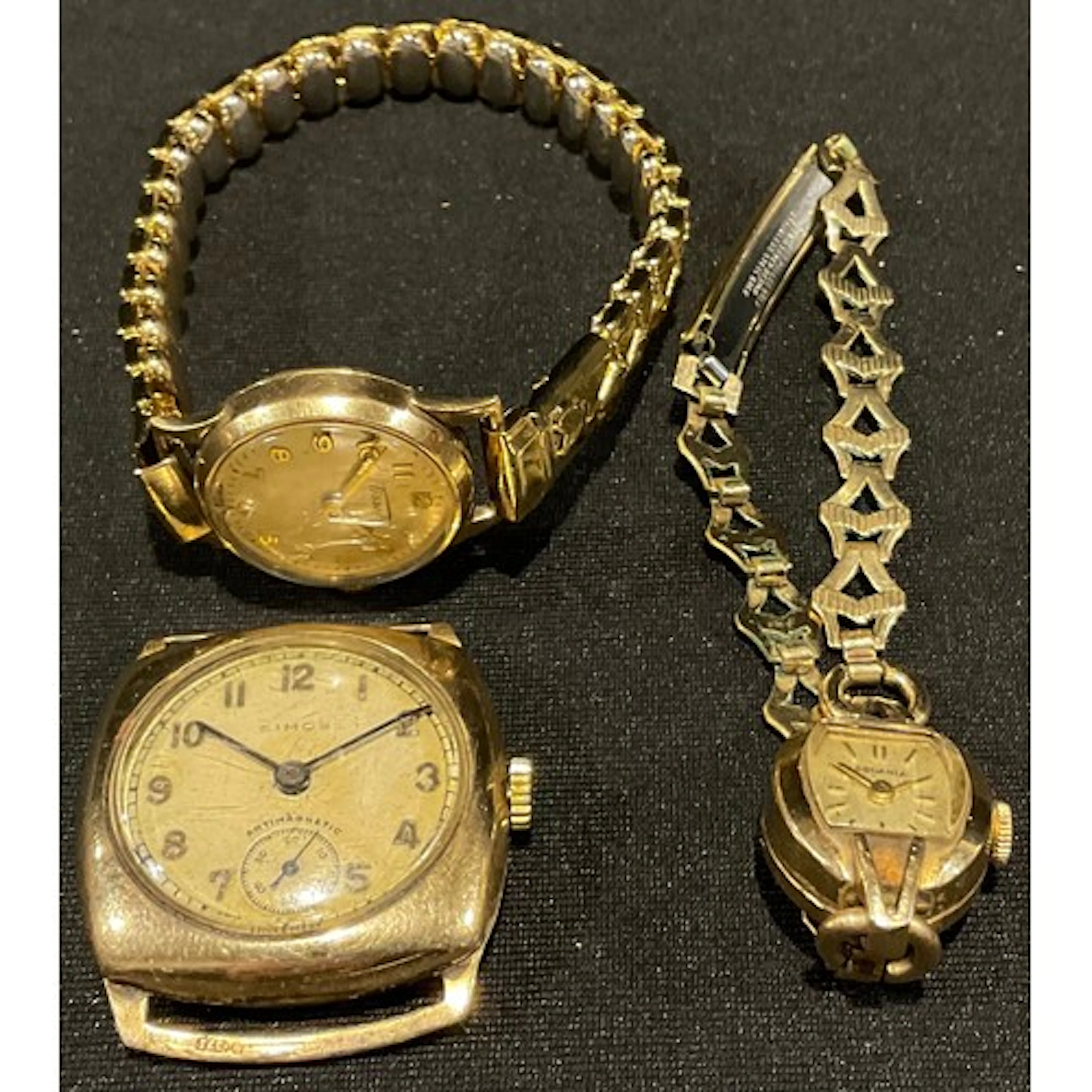 Watches - a Simos 1940s 9ct gold cased watch head, silver di...
