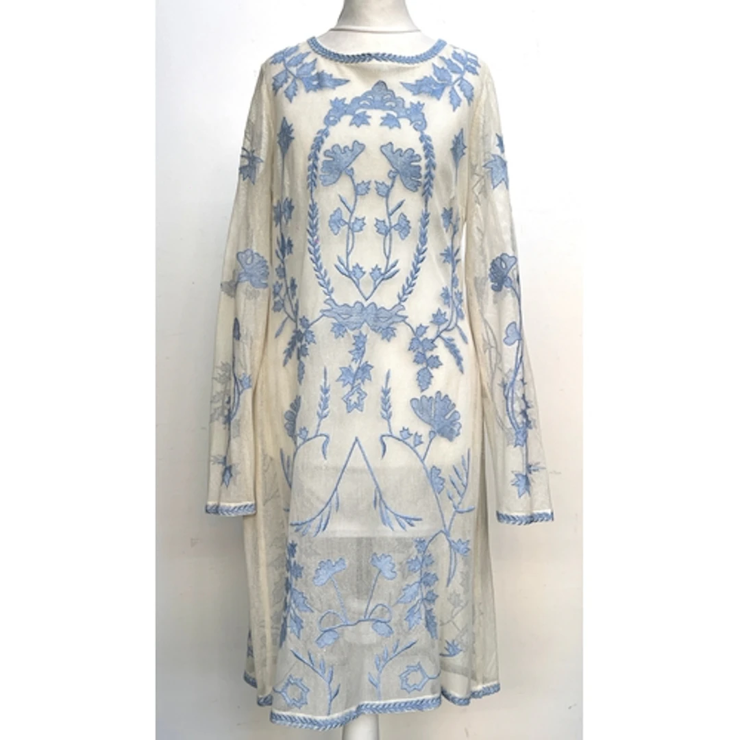 An Alice by Temperley white net dress with blue floral embro...