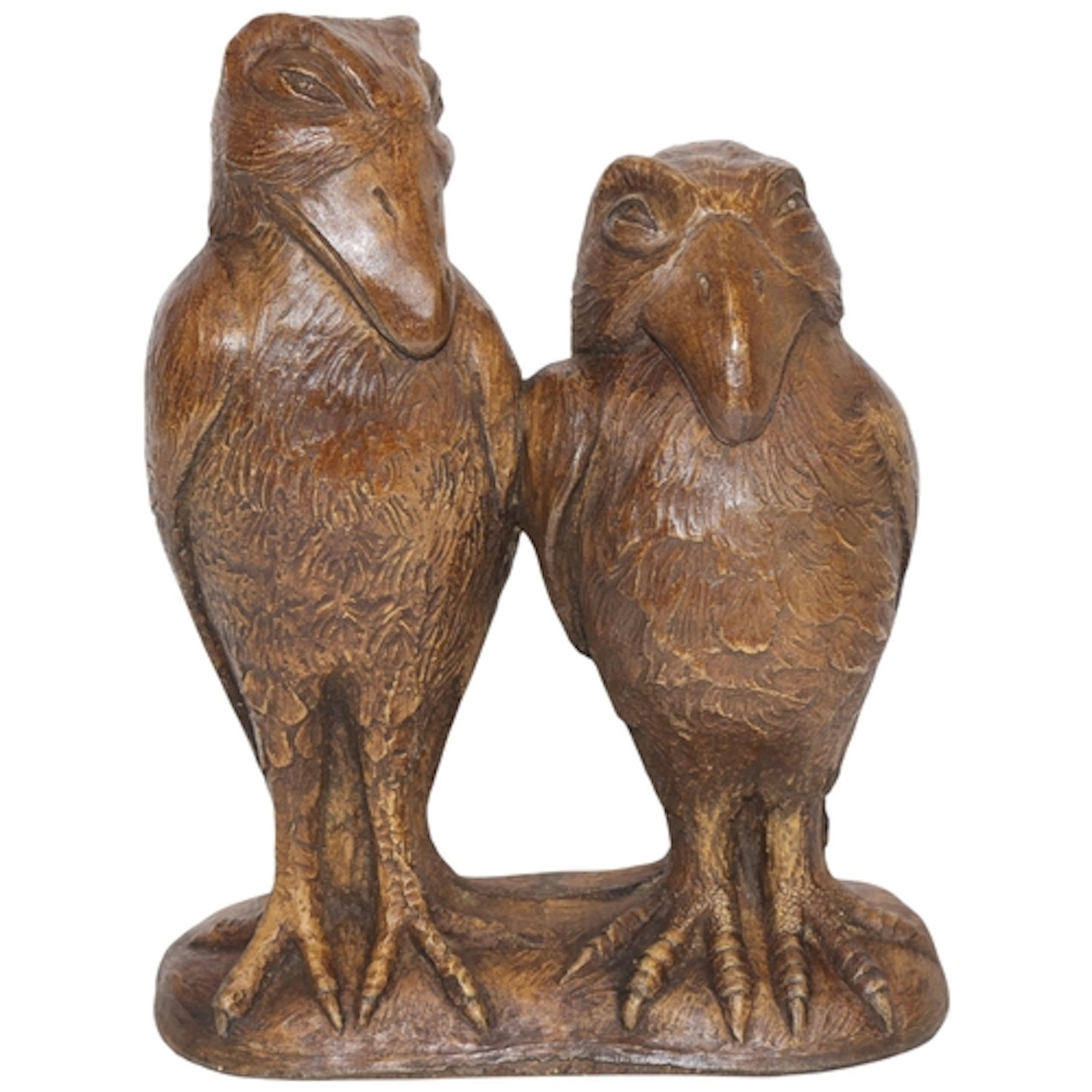 A terracotta painted composition twin wally bird figure in t...