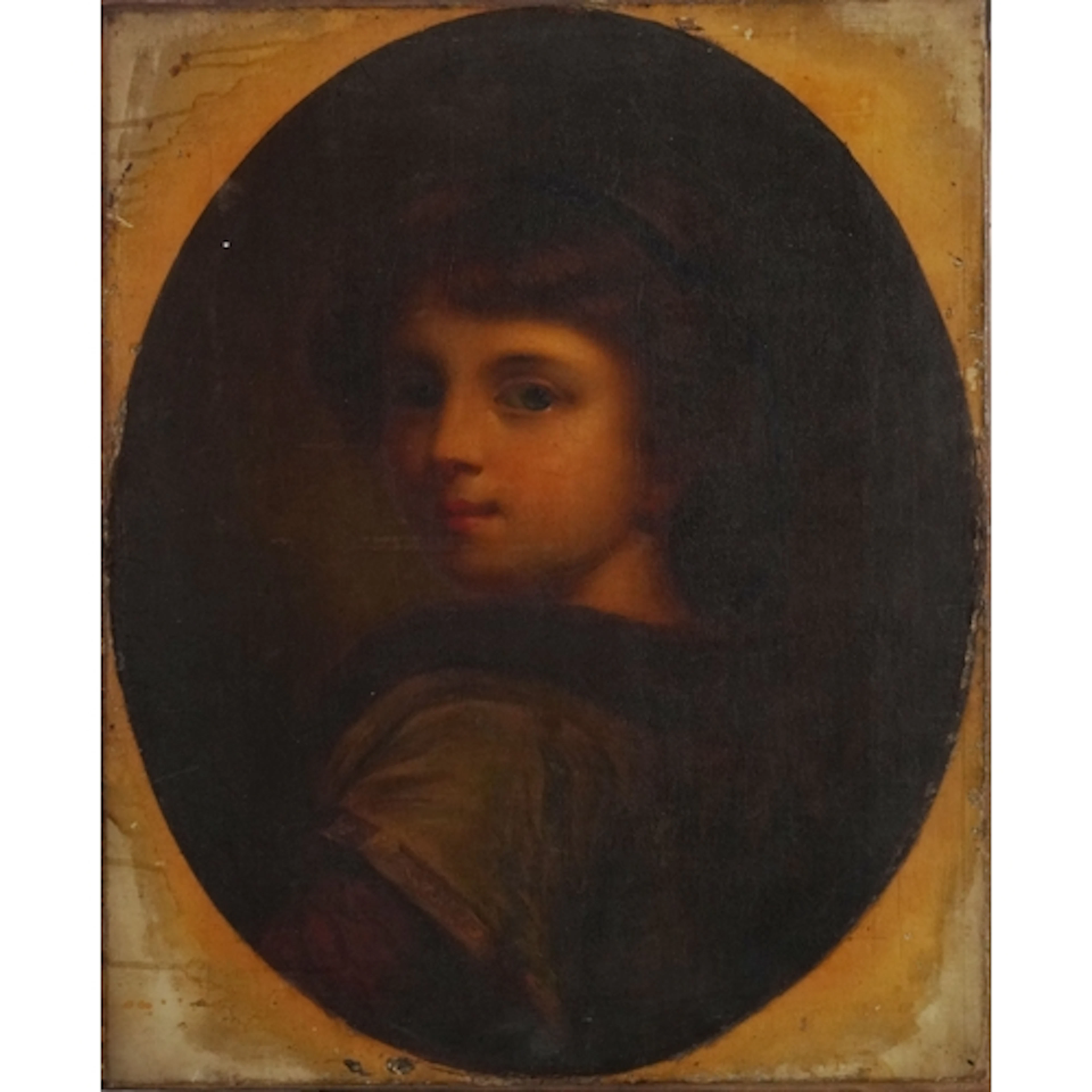 Oval portrait of a young boy, Old Master style oil on canvas...
