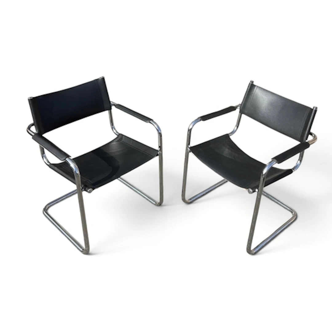 AFTER MARCEL BREUER: A PAIR OF BLACK LEATHER AND CHROME S34 ...
