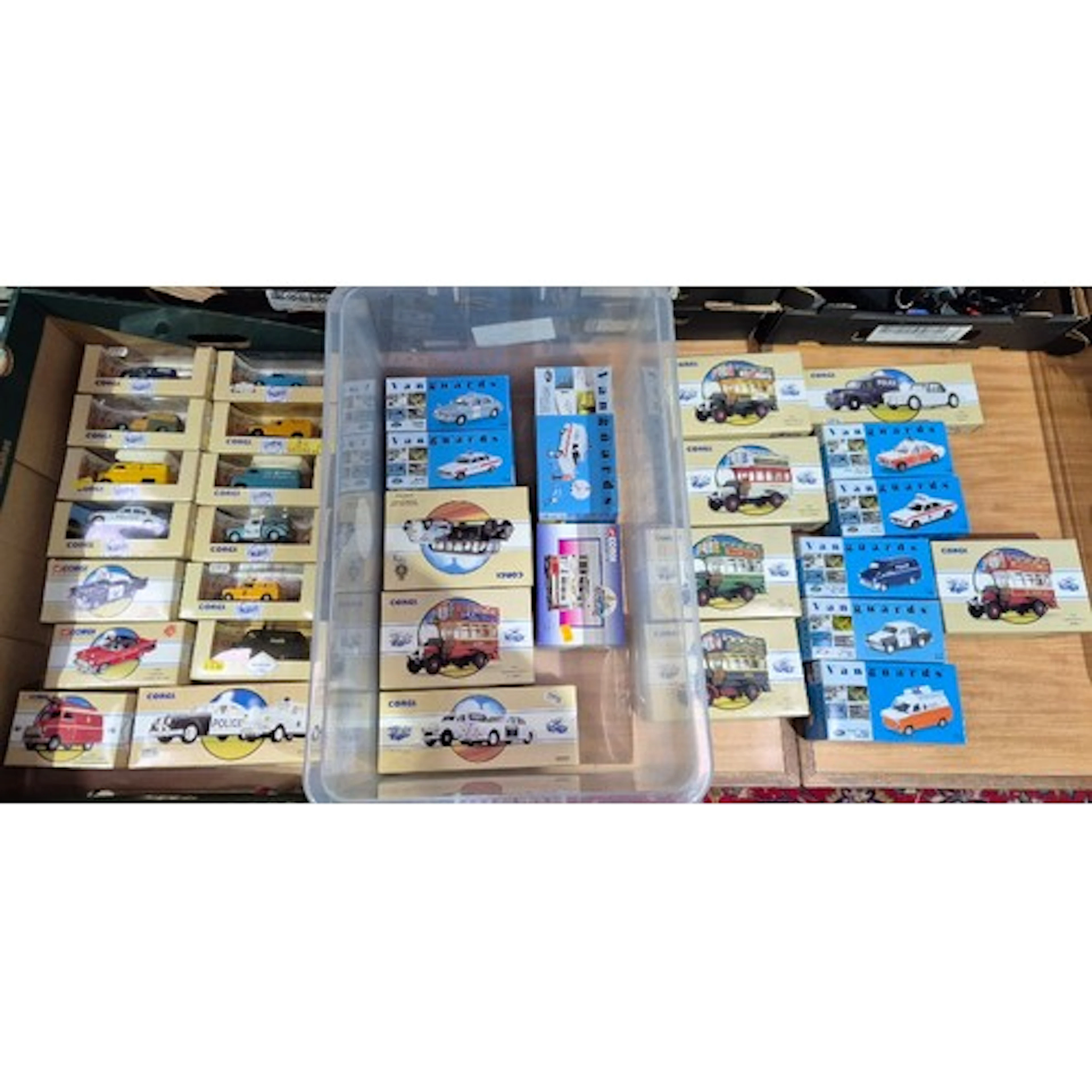 A box of assorted diecast vehicles to include Corgi & Vangua...