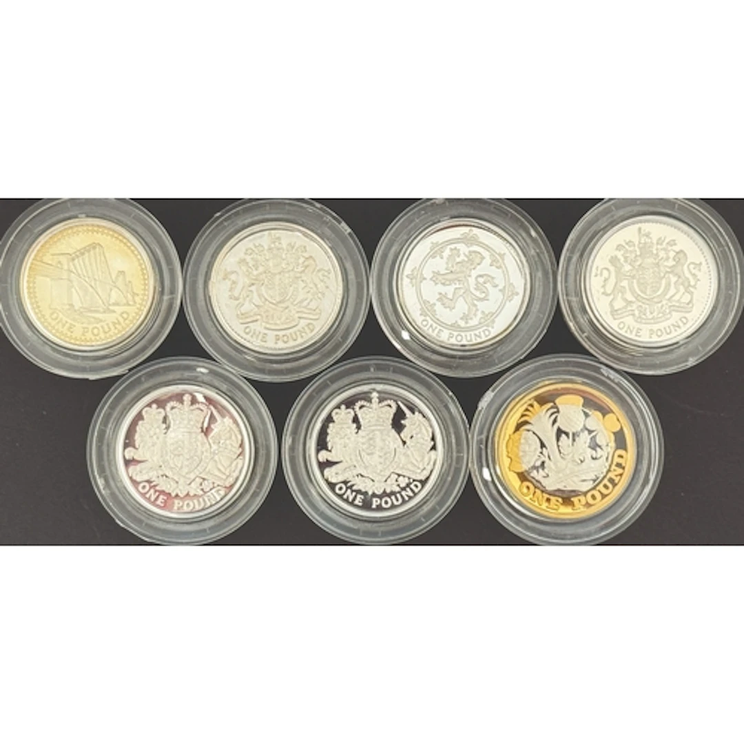 A group of seven UK QEII £1 silver proof Piedfort coins, dat...