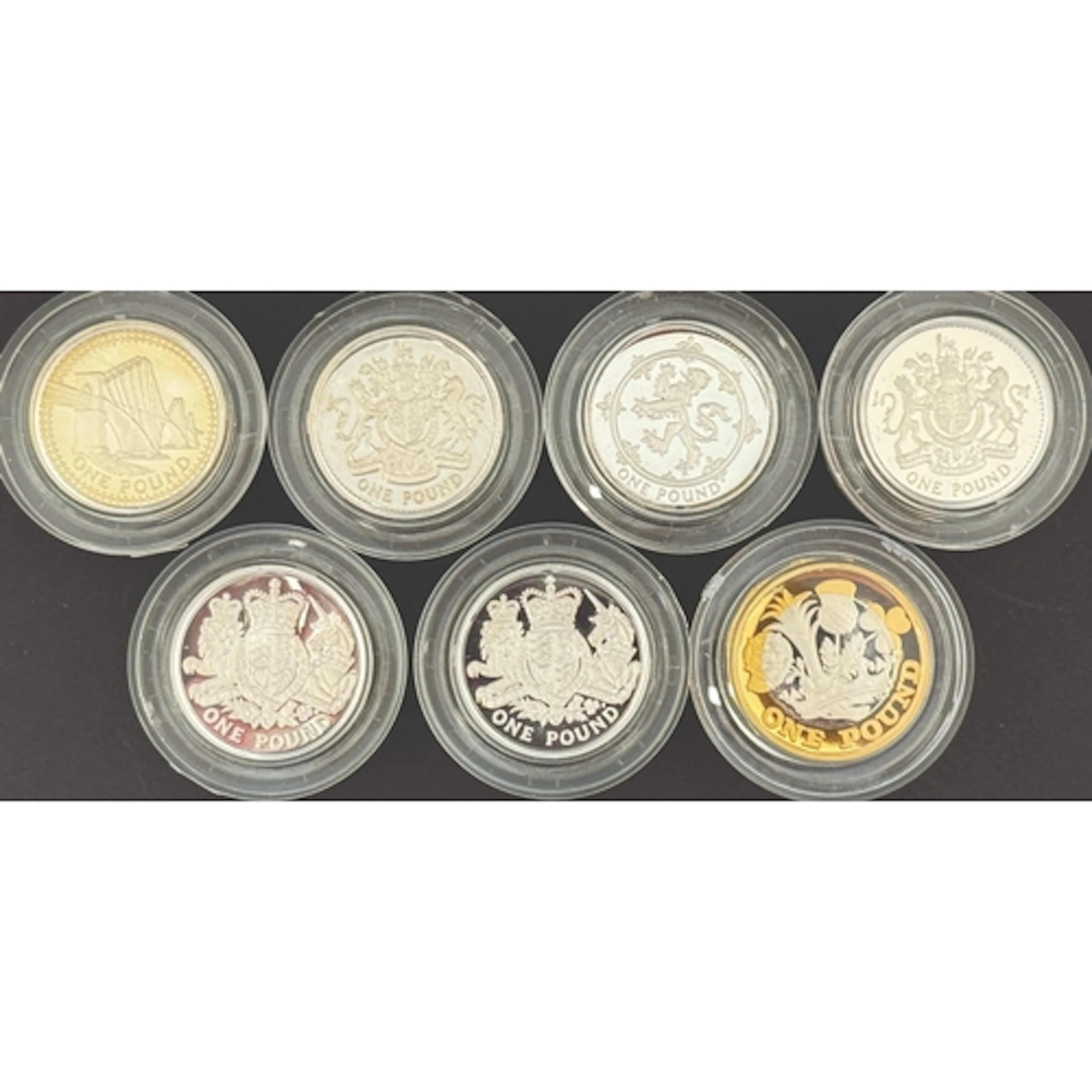 A group of seven UK QEII £1 silver proof Piedfort coins, dat...
