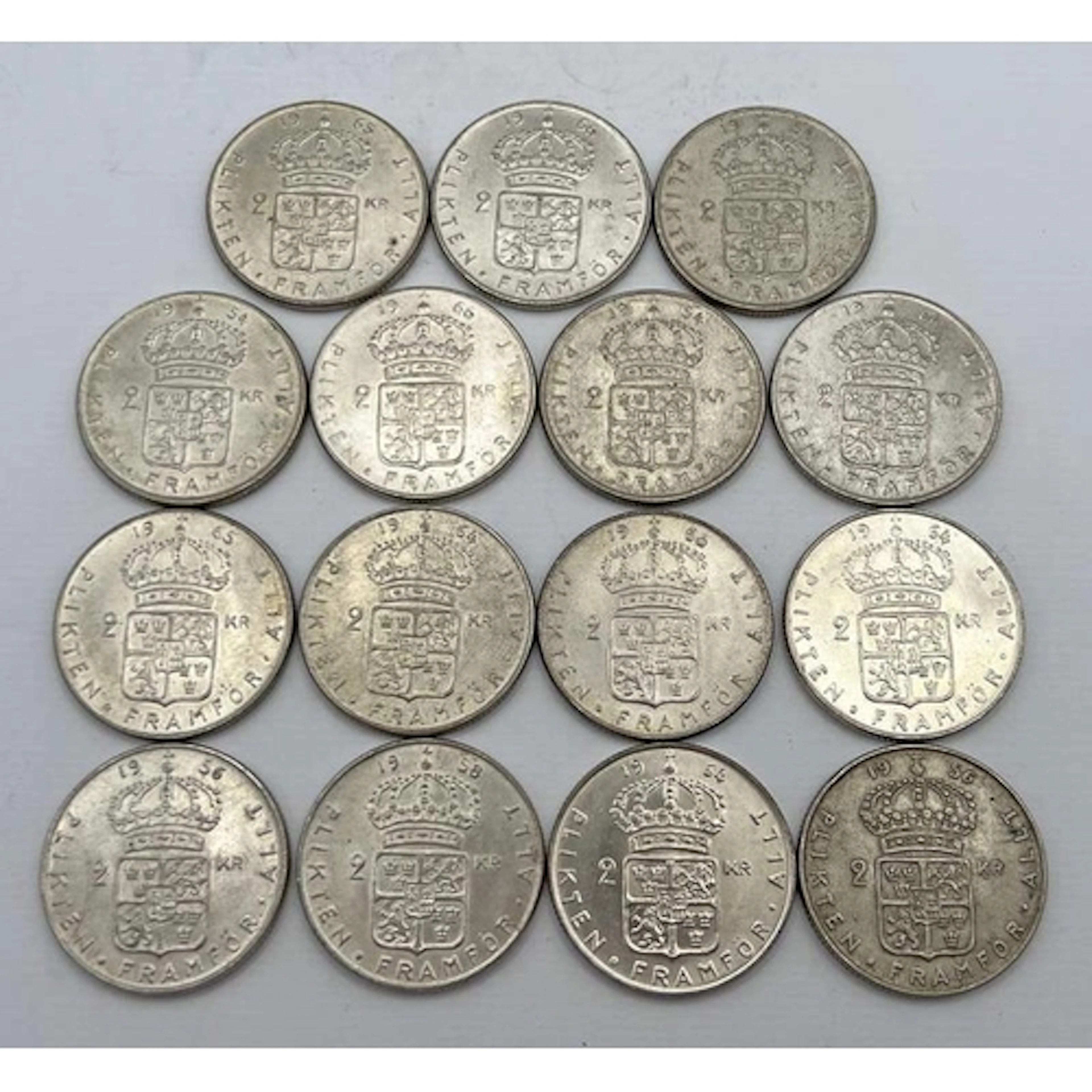 15 SWEDISH 2 KRONOR COINS, 210 GRAMS