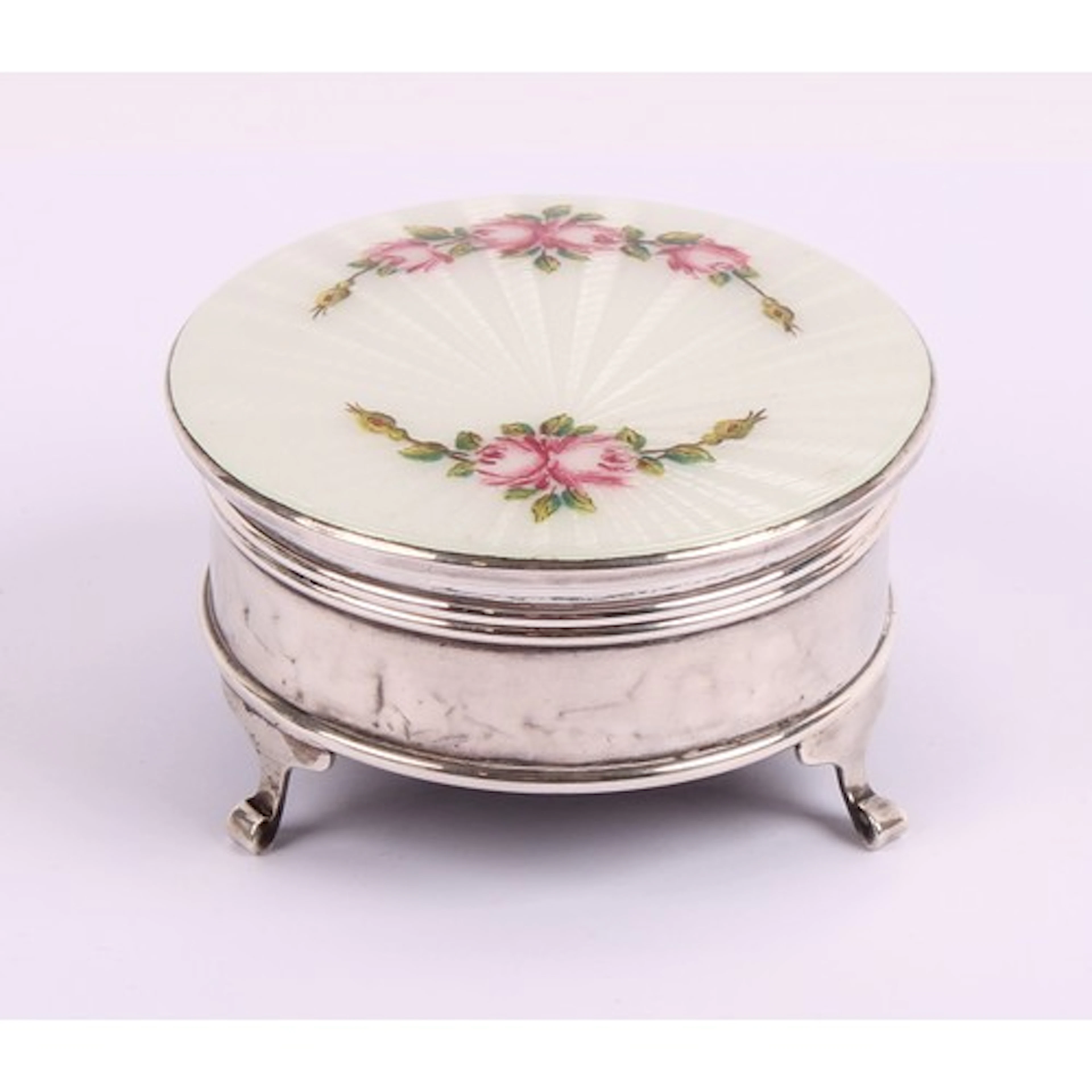 An Elizabeth II silver and guilloche enamel dressing table b...