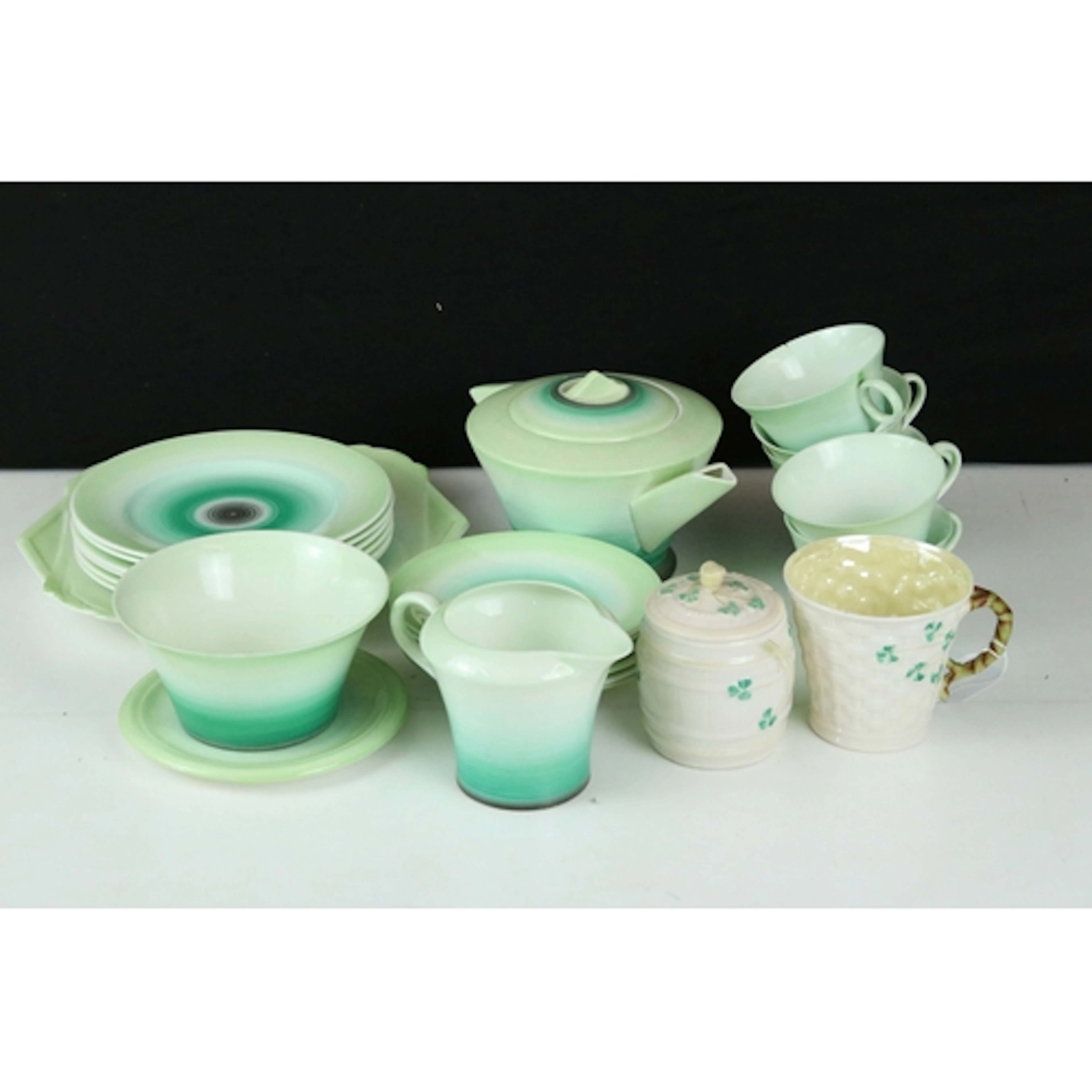 Shelley Art Deco part tea set comprising a teapot, five teac...