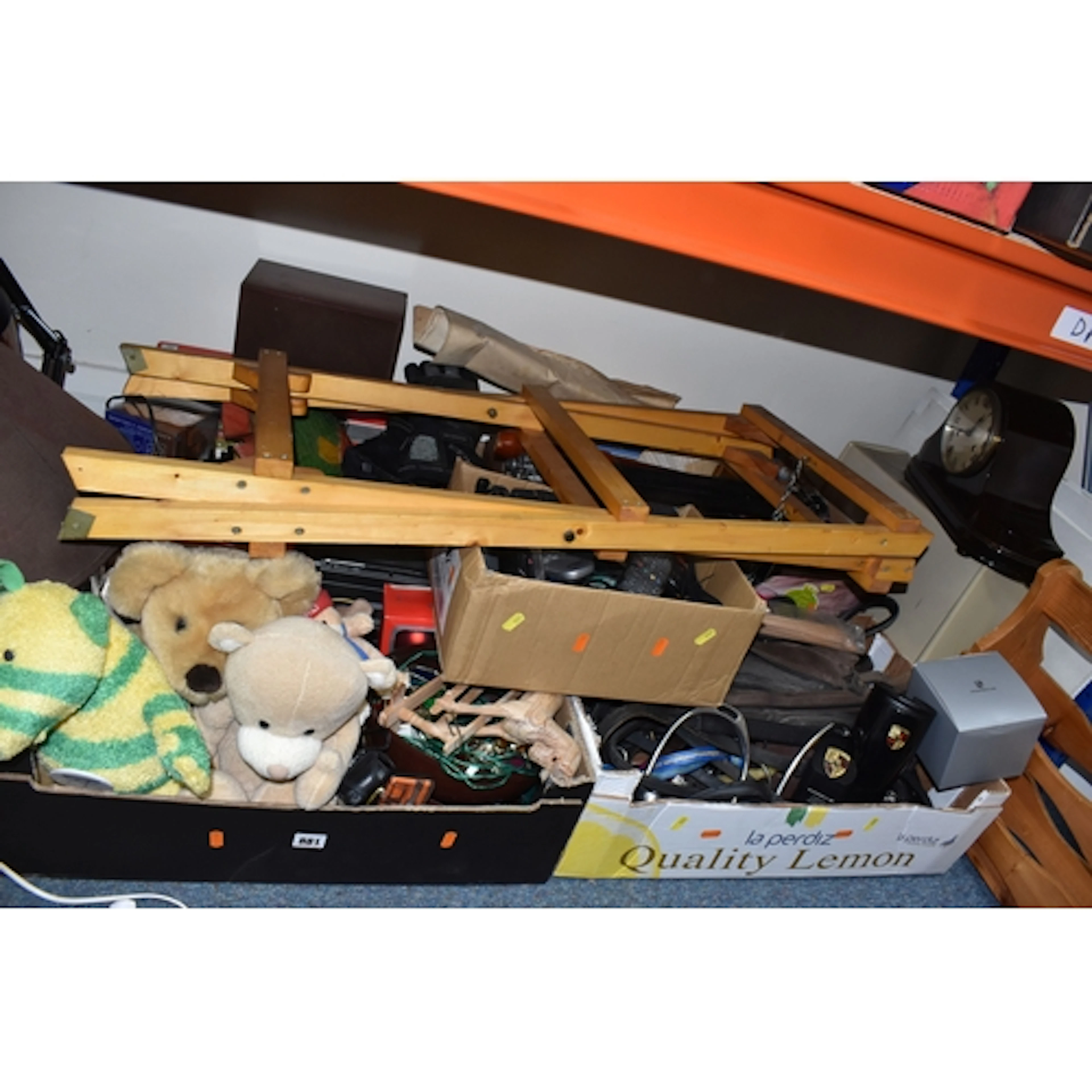 FIVE BOXES AND LOOSE LAMPS, HORSE TACK AND MISCELLANEOUS ITE...