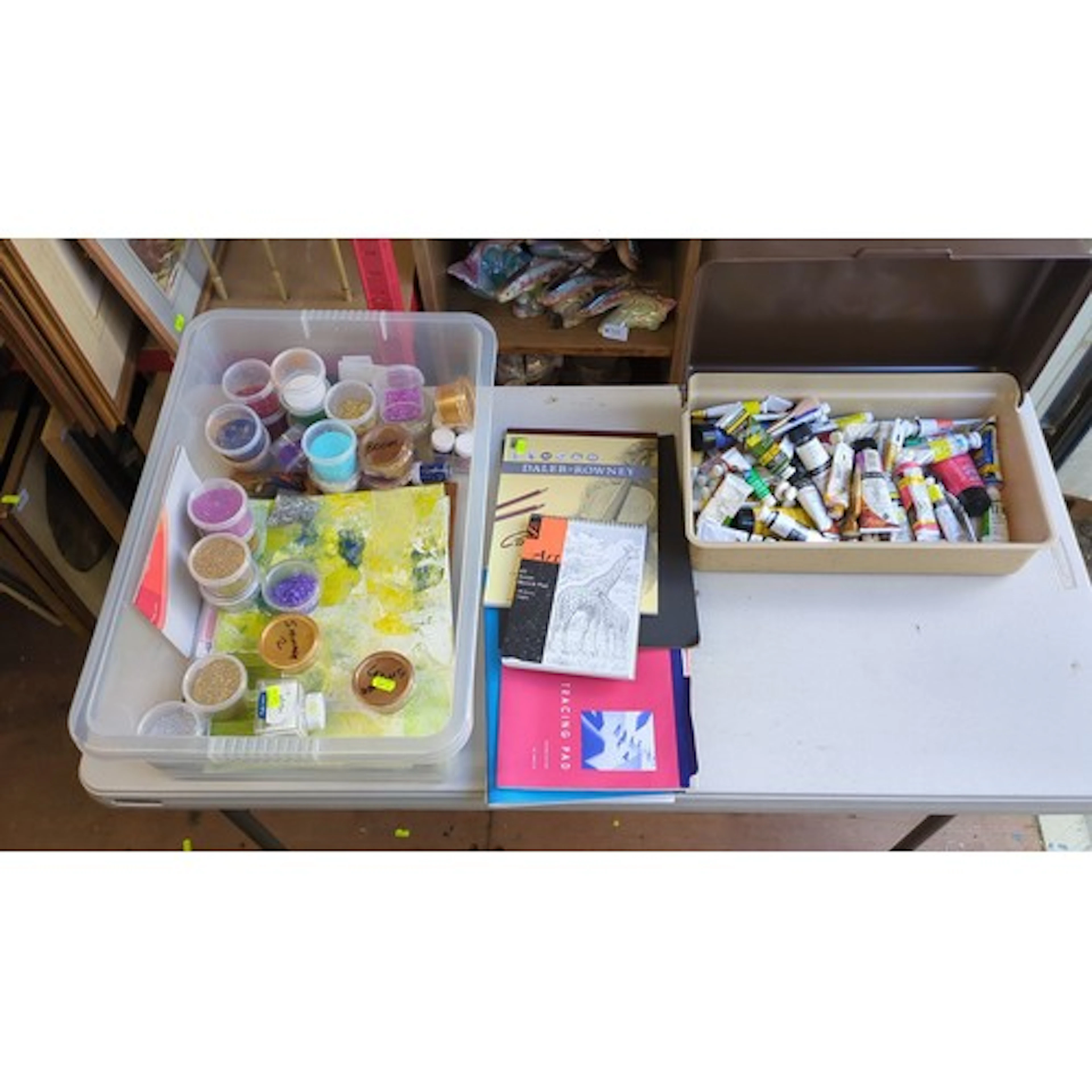 An assortment of artists’ materials, including tubes of oil ...