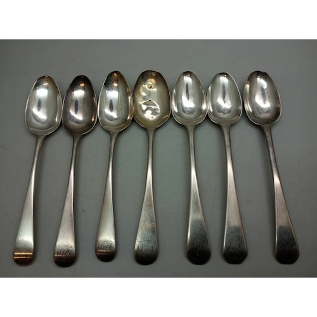 A collection of Georgian silver teaspoons, two matched sets ...