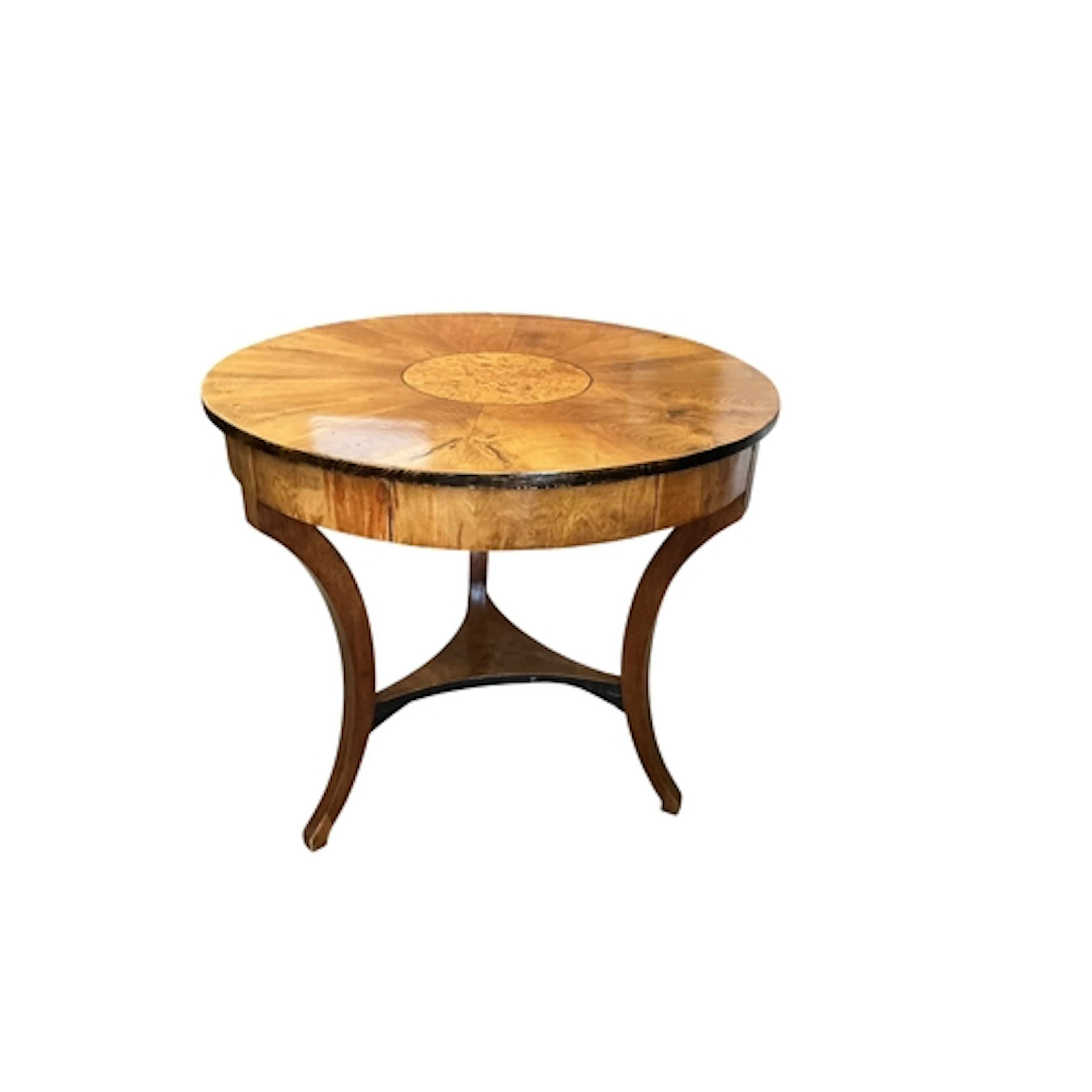 A Biedermeier style circular walnut centre table, diameter 9...